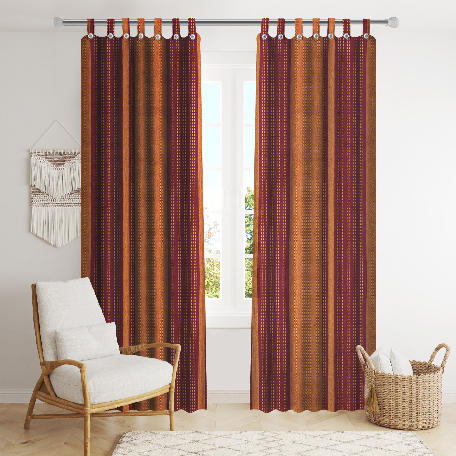 Image of GCPL 153 cm (5 ft) Window Cotton Blackout Curtain (Pack Of 2) (Maroon, Self Design)