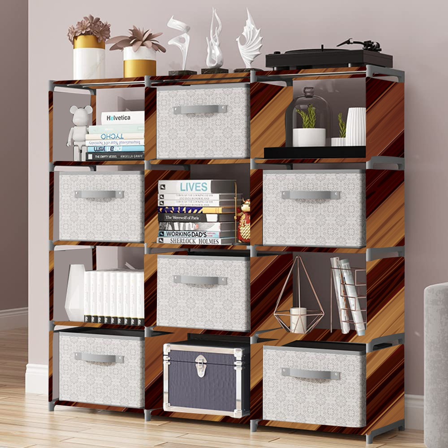Image of Flipkart Perfect Homes Studio Wall Panel Print Plastic Metal 15 Shelf Book Organizer Metal Open Book Shelf (Finish Color - Brown Finish, DIY(Do-It-Yourself))