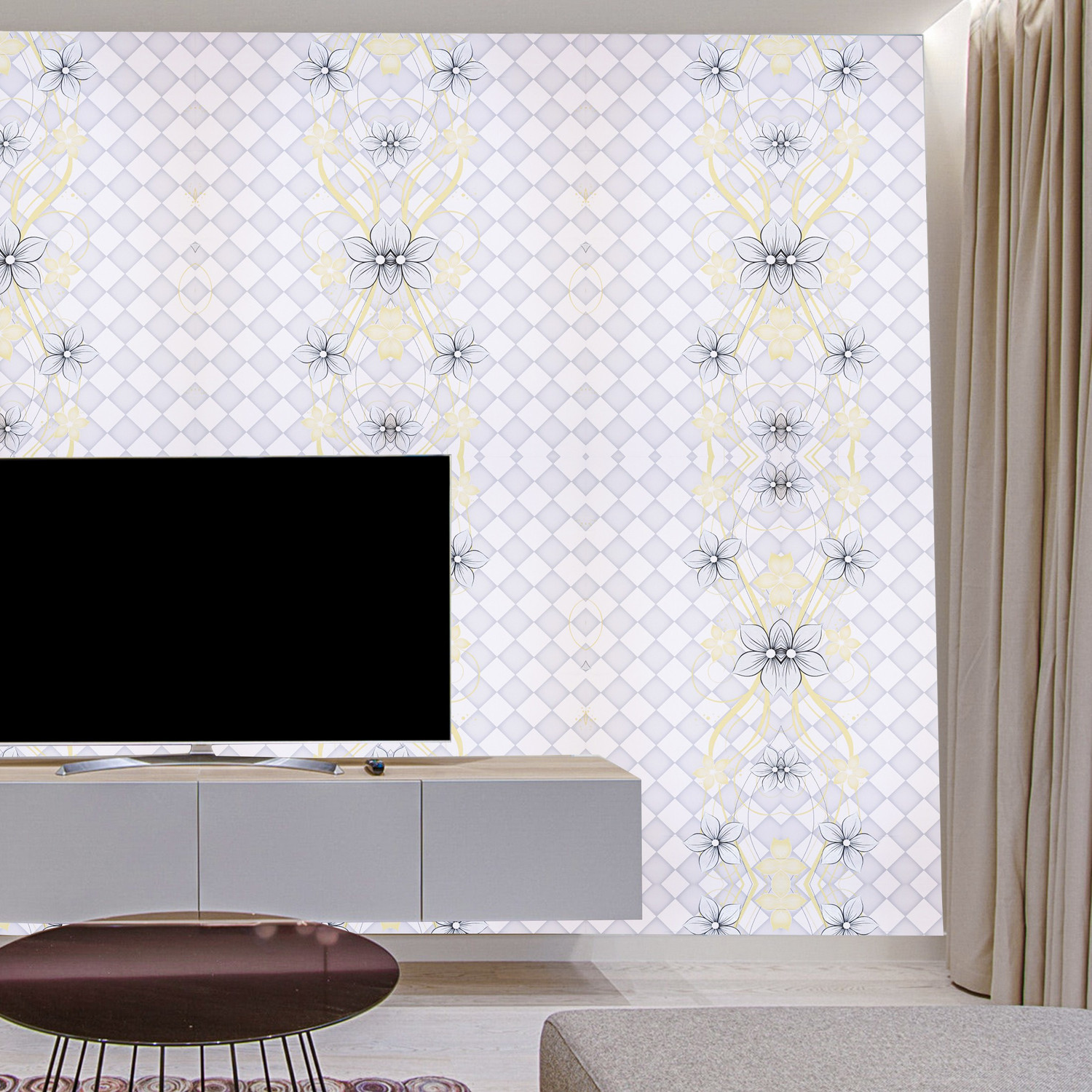 Image of WallBerry 200 cm x 45 cm Waterproof Floral & Botanical Vinyl Wallpaper (Grey)