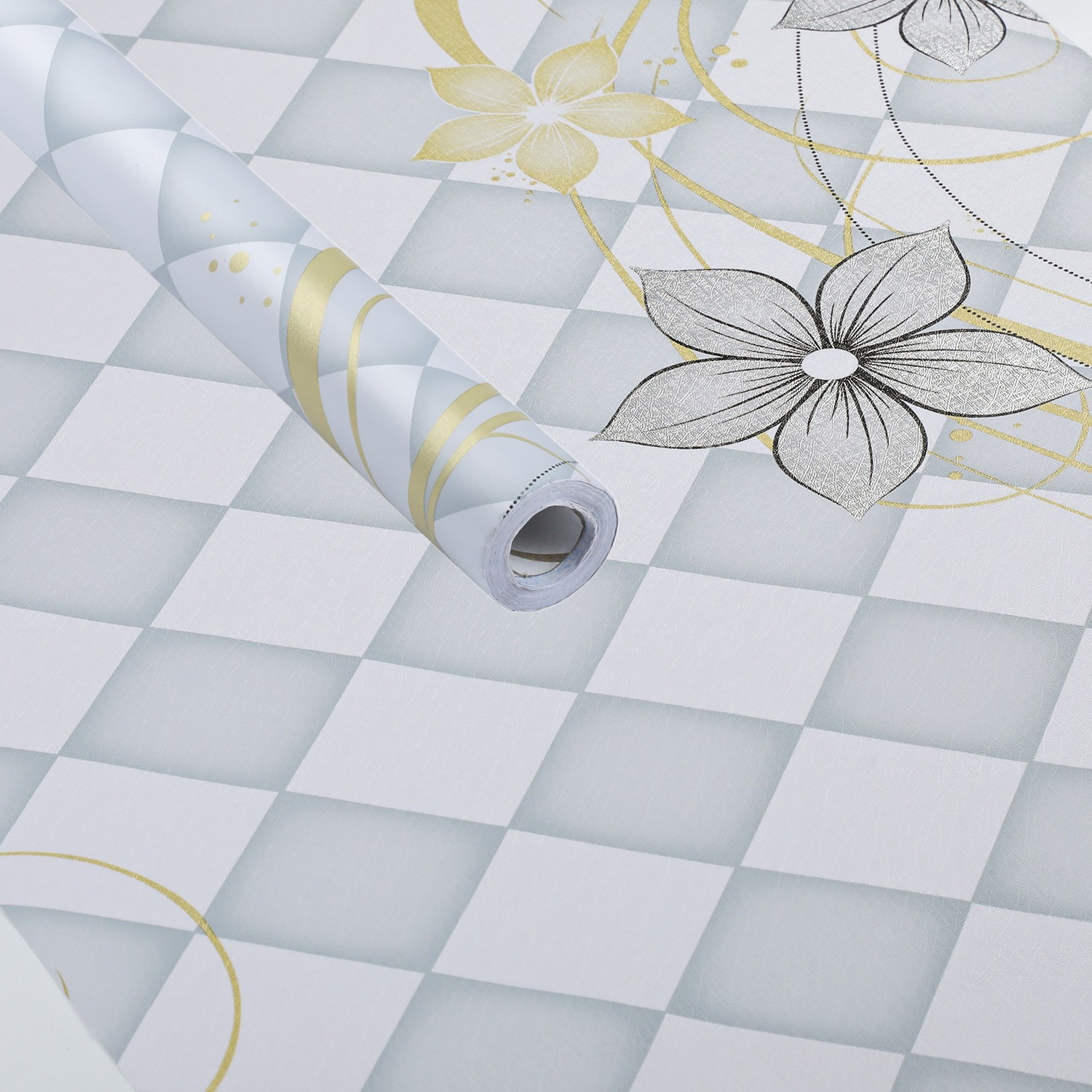Image of WallBerry 200 cm x 45 cm Waterproof Floral & Botanical Vinyl Wallpaper (Grey)