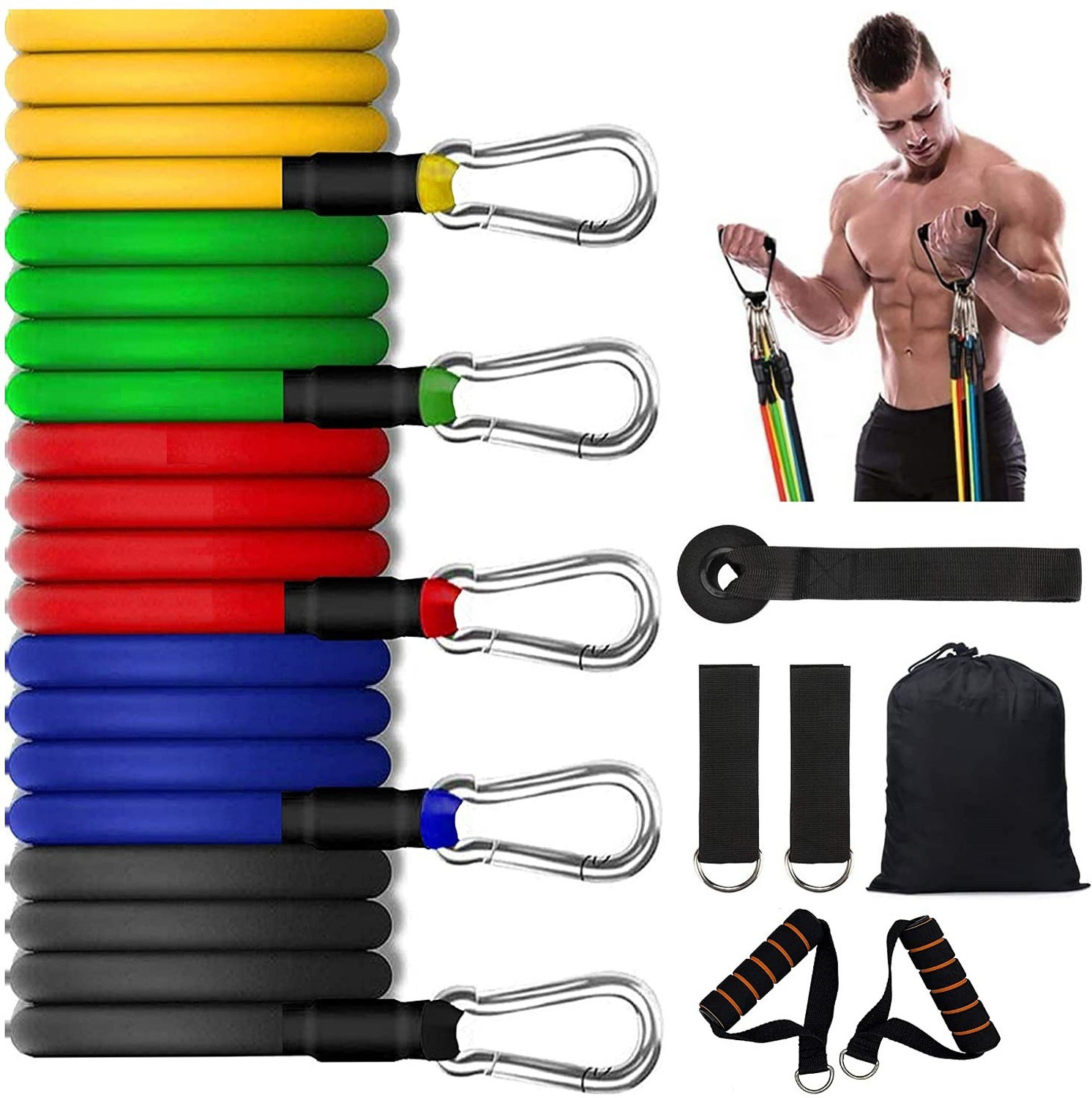 Image of LACOPINE Resistance Band Set Workout Bands Exercise Bands for Full Body Strength Training Resistance Band (Multicolor, Pack of 11)