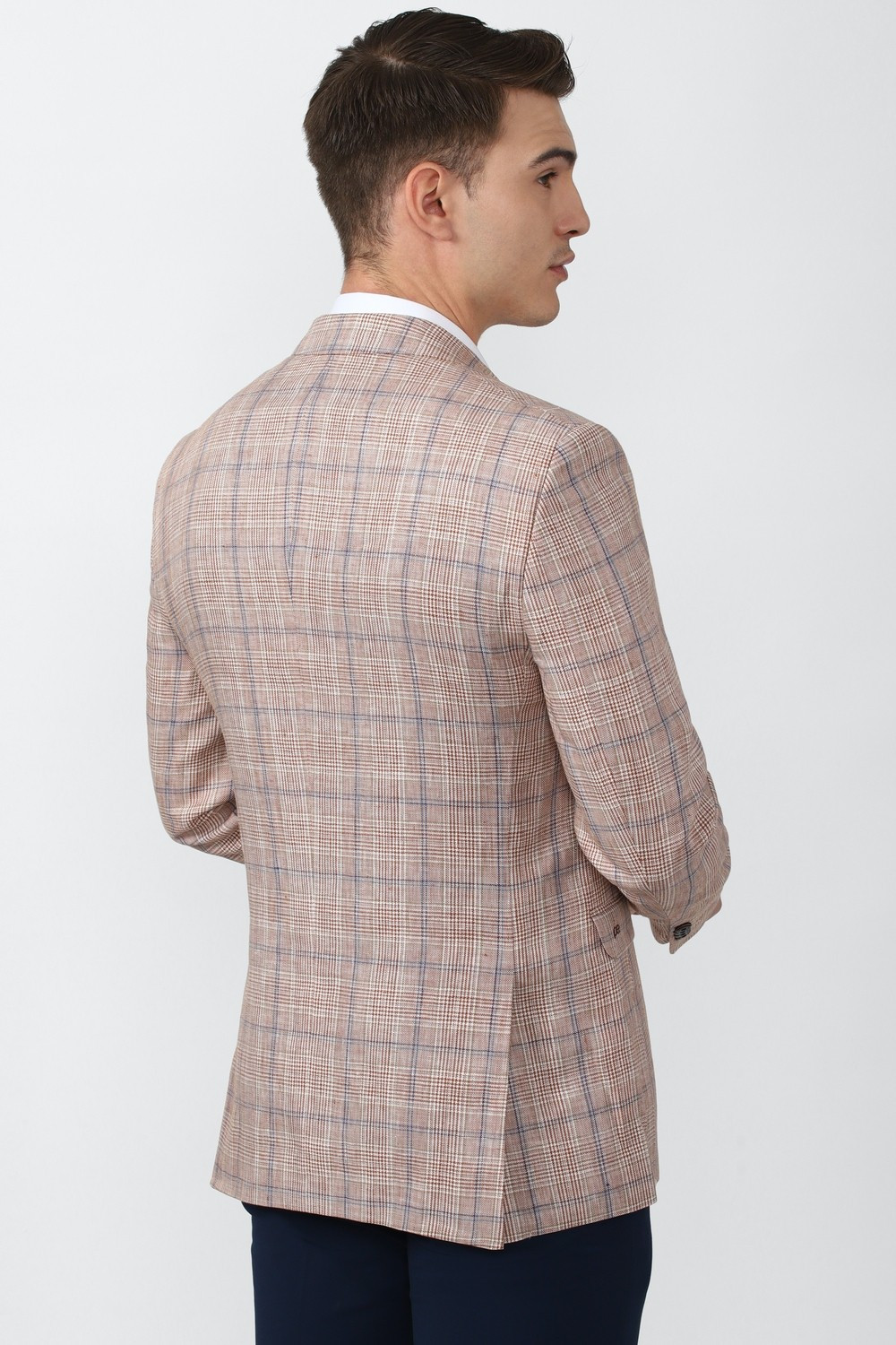 Image of PETER ENGLAND Men Checkered Single Breasted Formal Blazer (Brown)