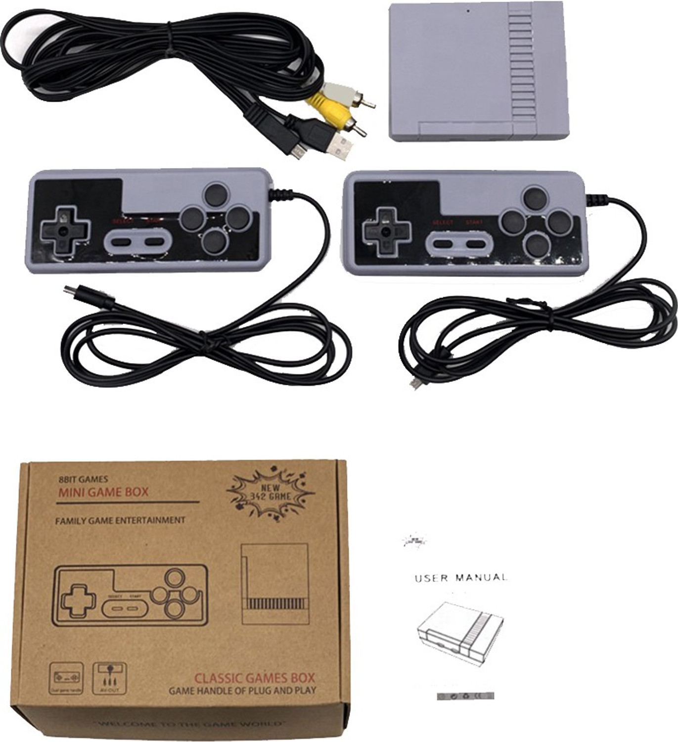 Image of PTCMart PLUG-&-PLAY 8 BIT MINI GAME BOX, FAMILY GAME ENTERTAINMENT BUIT-IN- 342 GAMES 32 GB with contra , mario (Gray)