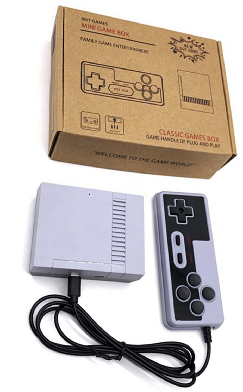 Image of PTCMart PLUG-&-PLAY 8 BIT MINI GAME BOX, FAMILY GAME ENTERTAINMENT BUIT-IN- 342 GAMES 32 GB with contra , mario (Gray)