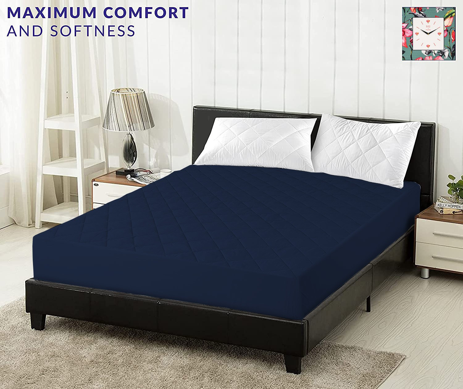 Image of CRAZY WORLD Double, Queen Size Fitted Micro Breathable, Stretchable, Waterproof Mattress Cover (198.12 cm x 152.4 cm, Blue)