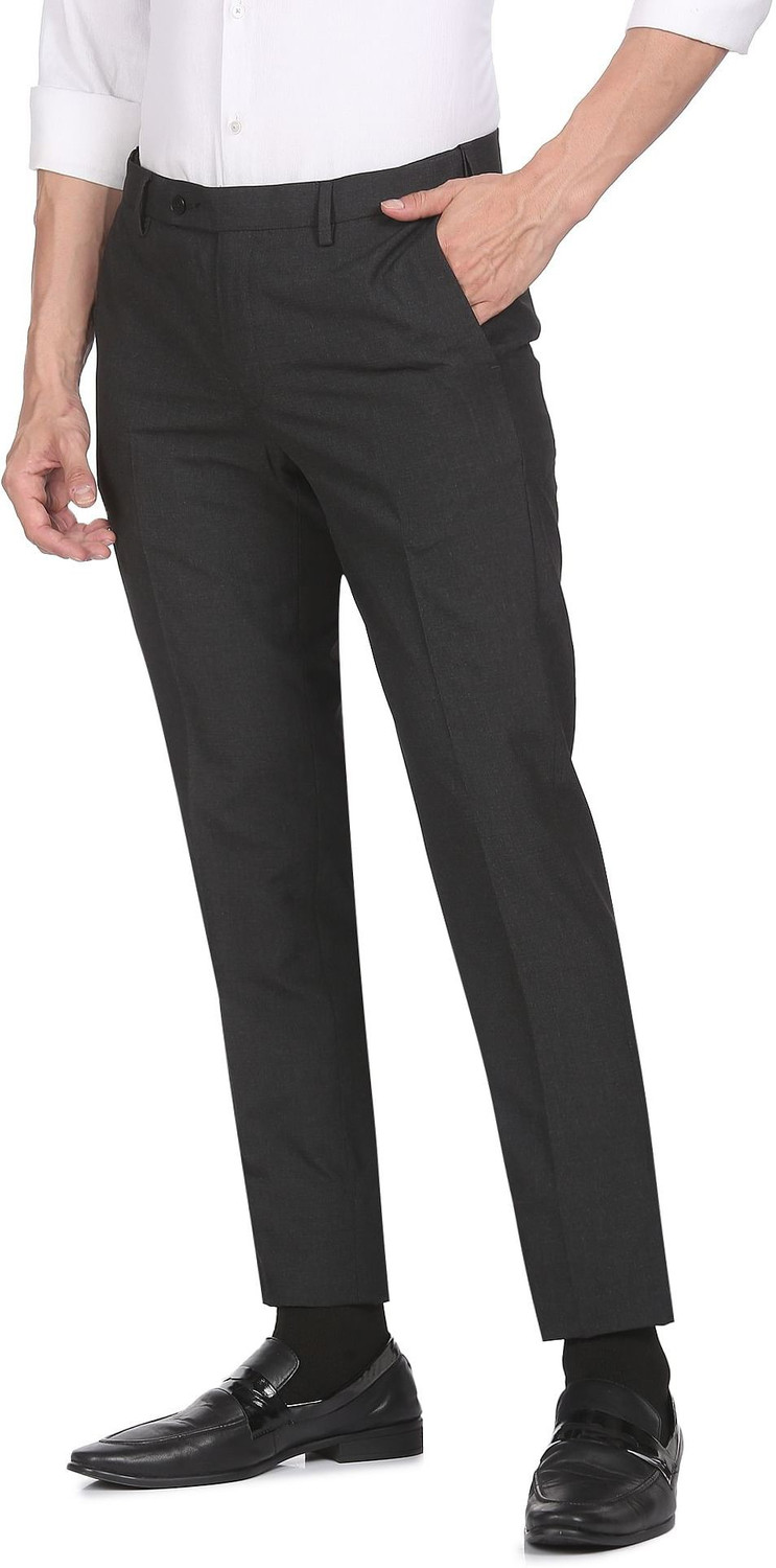 Image of ARROW Men Regular Fit Grey Viscose Rayon Trousers