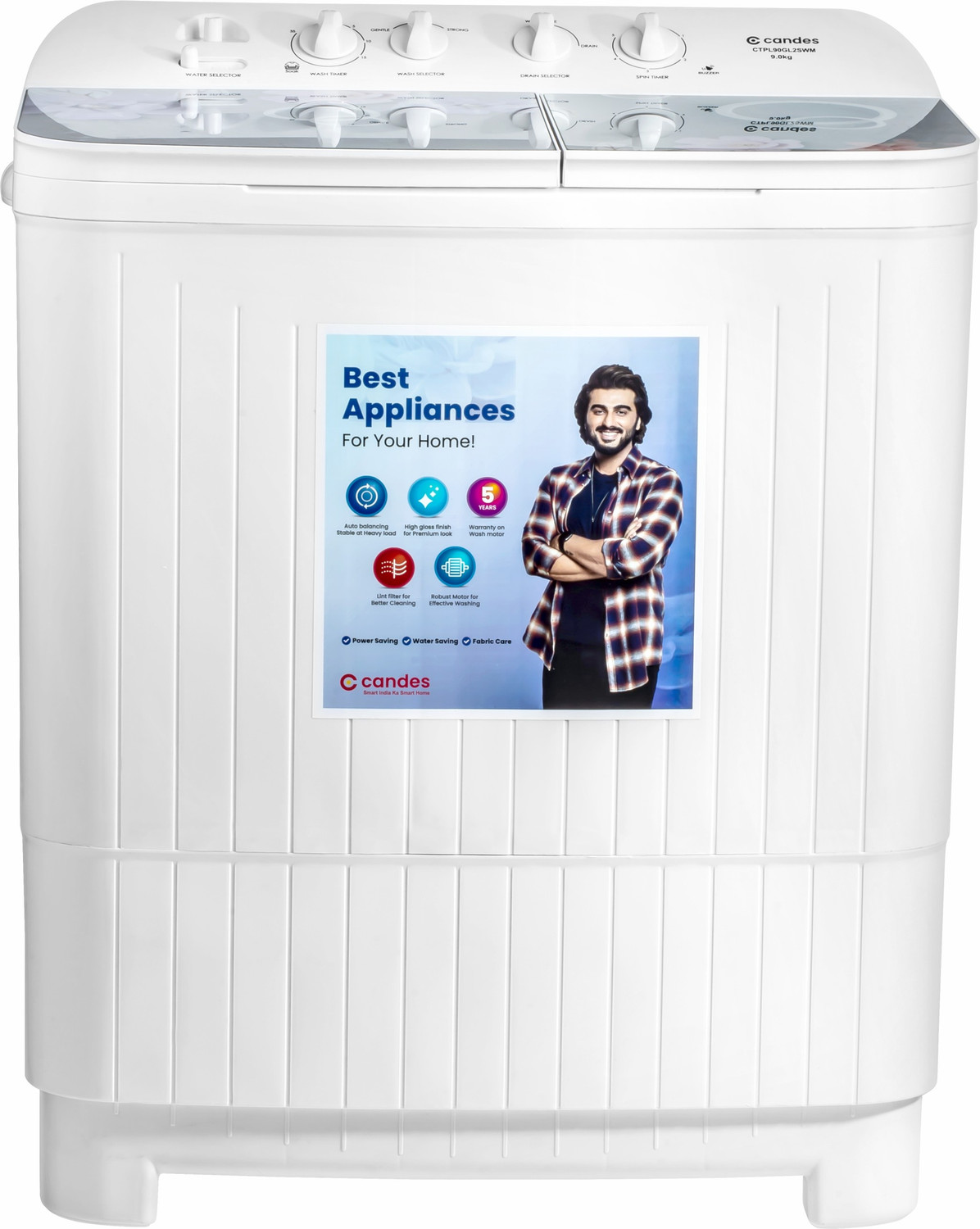 Candes 9 kg Semi Automatic Top Load Blue, White