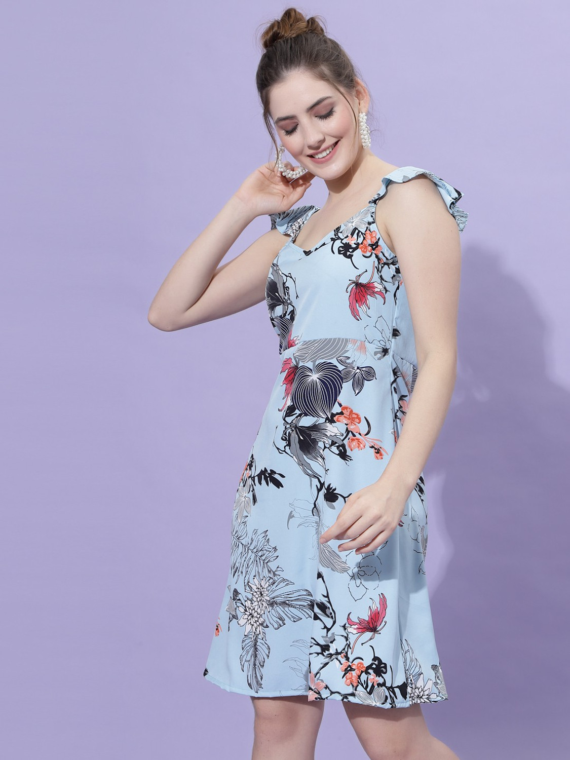 Image of Oomph! Women A-line Light Blue Knee Length Dress