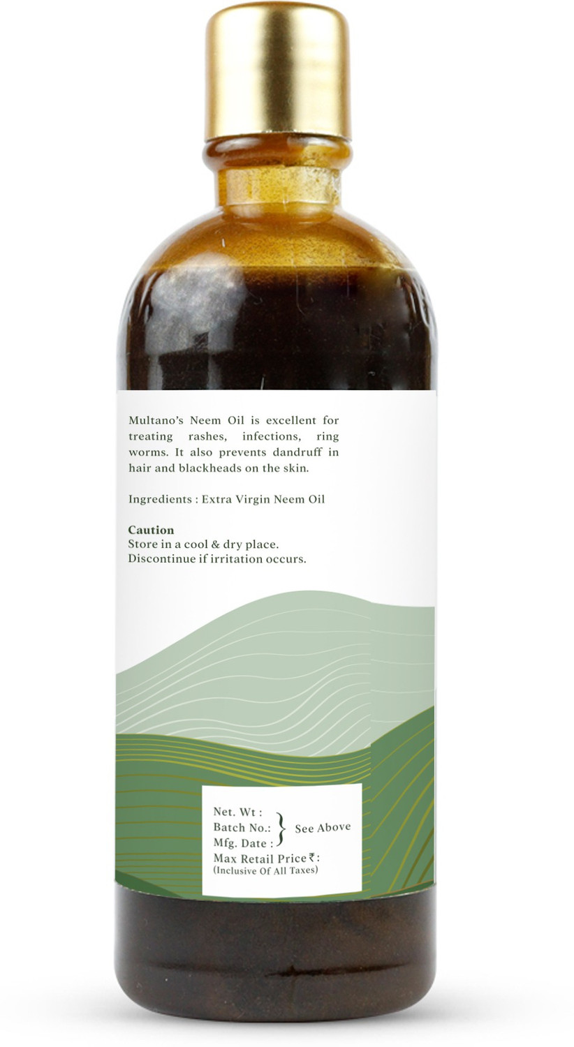 Image of Multano Pro Organic Cold Pressed Neem Oil for Hair & Skin Acne Prone Skin Dandruff Control Hair Oil (220 ml)