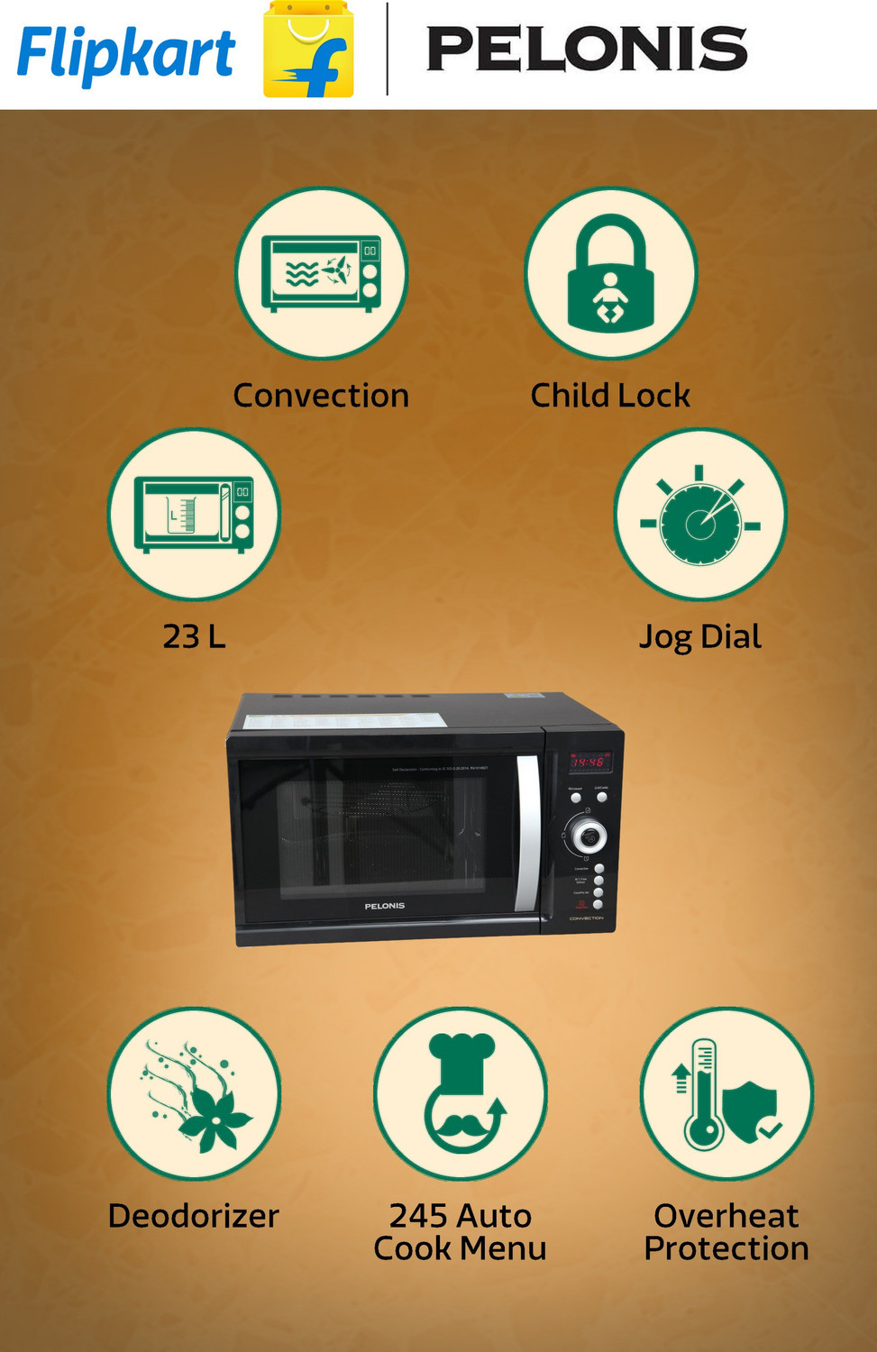Image of Pelonis 23 L Convection Microwave Oven (AS823E4J S, Black)