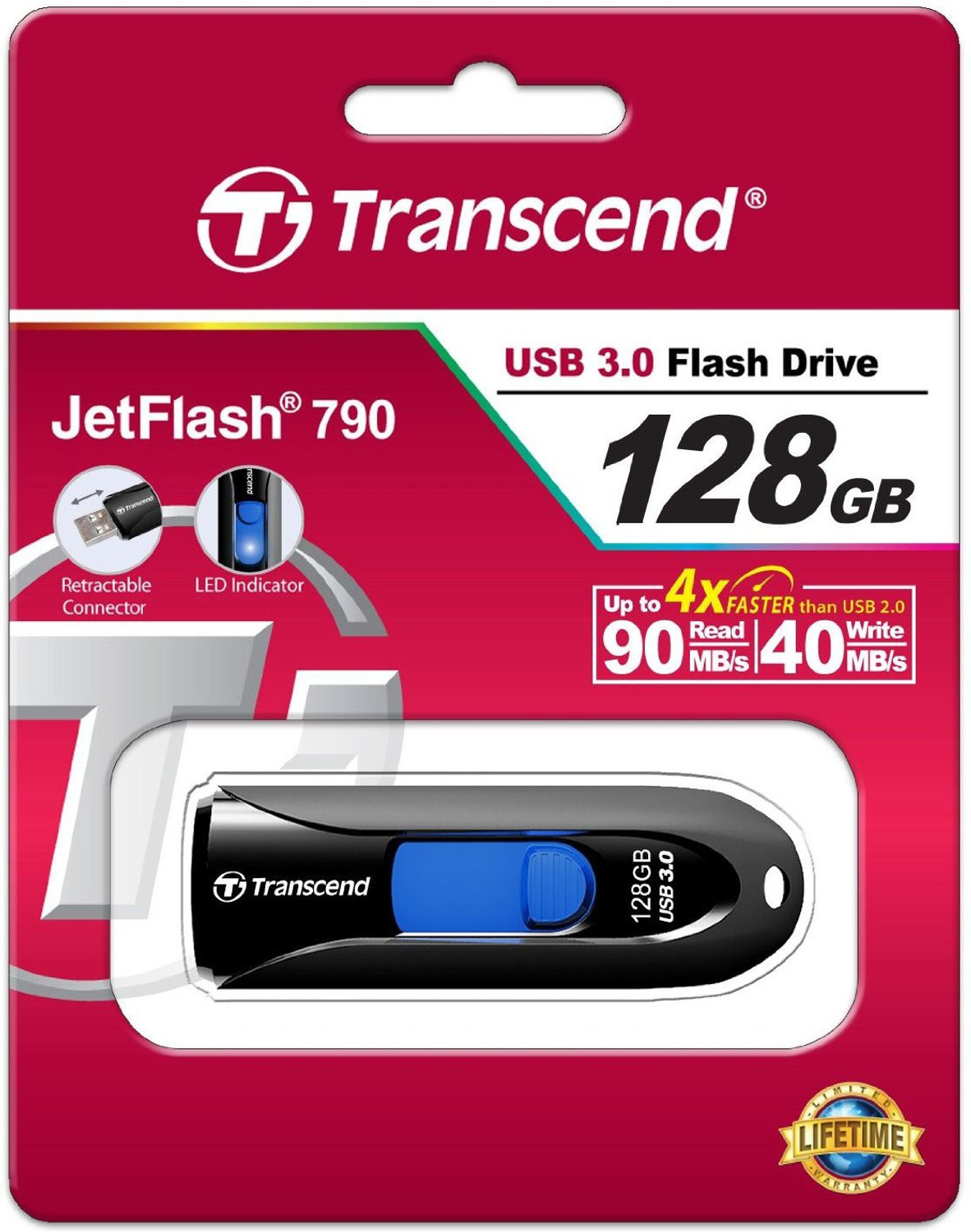 Image of Transcend Jetflash 790 Usb 3.0 128 GB Pen Drive Compatible with Netbook, Gaming Console, Desktop Computer, Laptop USB 3.0 Plastic Case (Black)