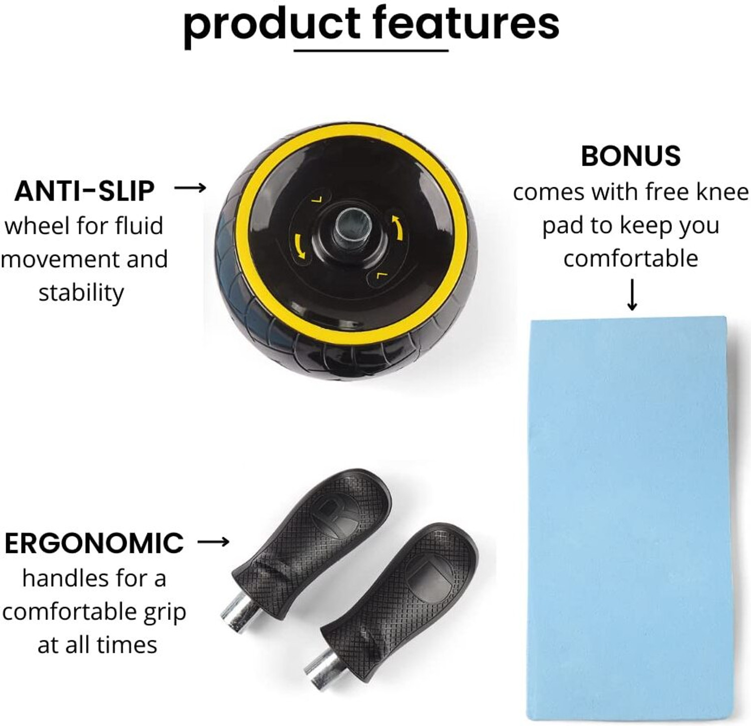 Image of The Cube Anti Skid Ab Roller Wheel | For Abs Workouts At Home with Knee Pad for Men & Women Ab Exerciser (Black, Yellow)