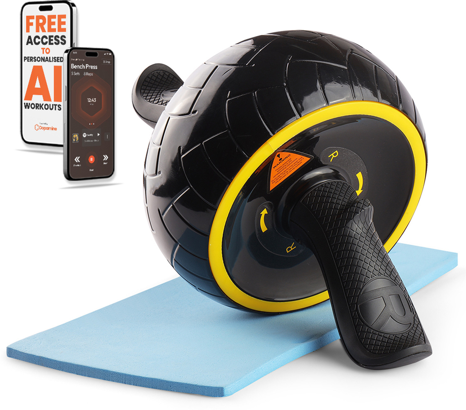 Image of The Cube Anti Skid Ab Roller Wheel | For Abs Workouts At Home with Knee Pad for Men & Women Ab Exerciser (Black, Yellow)
