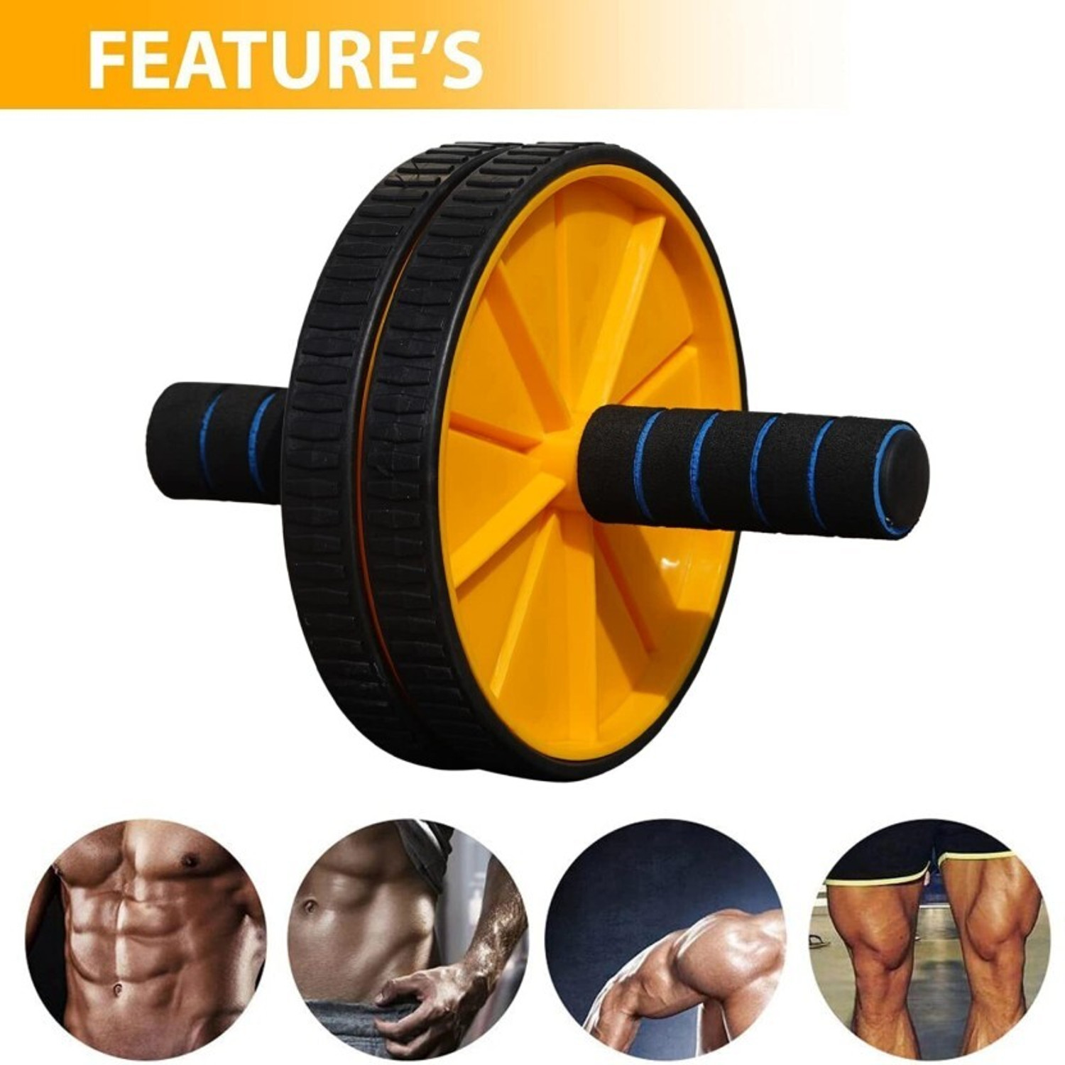 Image of The Cube Anti Skid Ab Roller Wheel | For Abs Workouts At Home with Knee Pad for Men & Women Ab Exerciser (Black, Yellow)