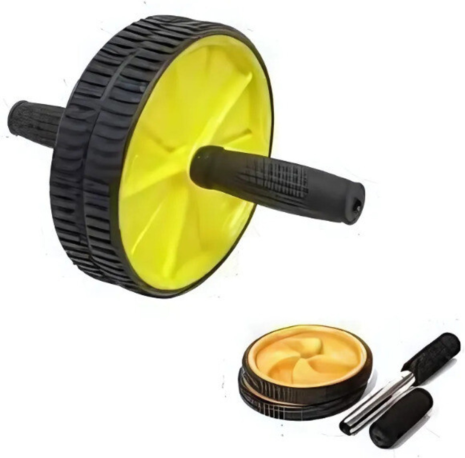 Image of The Cube Anti Skid Ab Roller Wheel | For Abs Workouts At Home with Knee Pad for Men & Women Ab Exerciser (Black, Yellow)