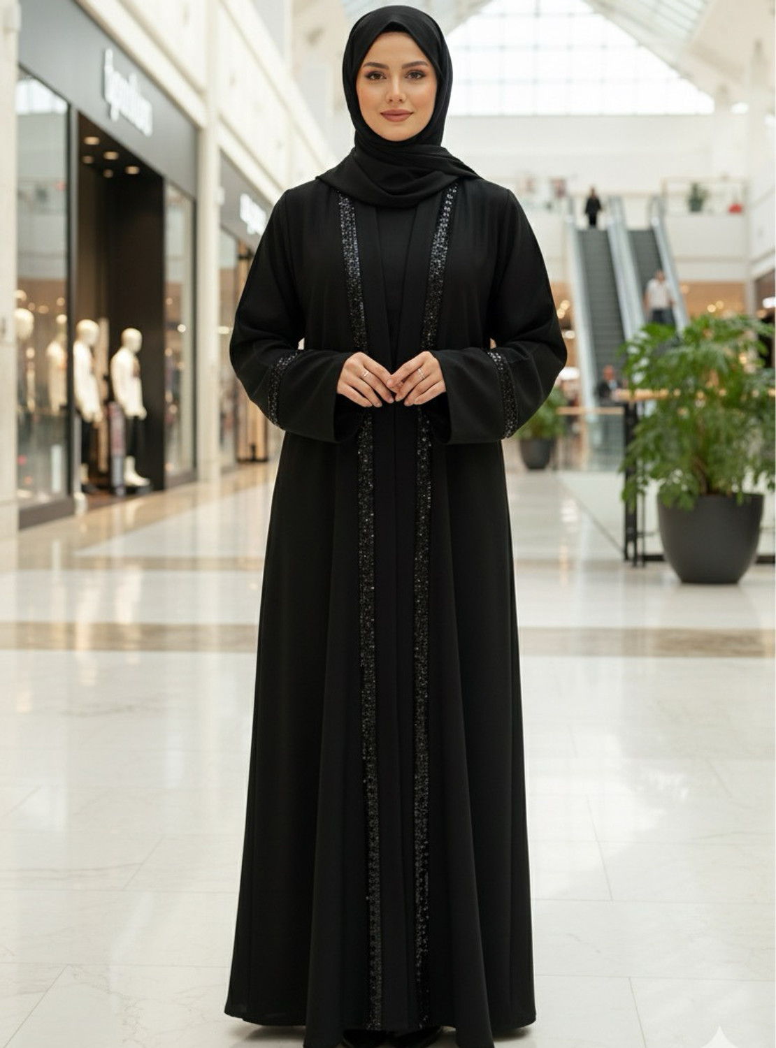 Image of URBIVA COLLECTION Nida Matte Solid Burqa (Black)