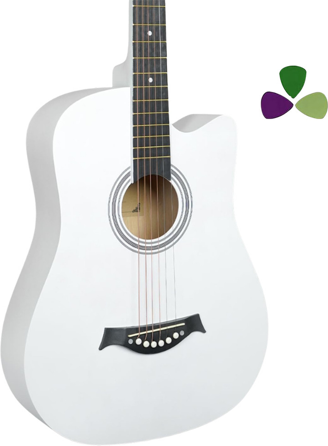 Image of Medellin Acoustic Guitar and Bag (with guitar learning course) White Acoustic Guitar Basswood Rosewood Right Hand Orientation (White)