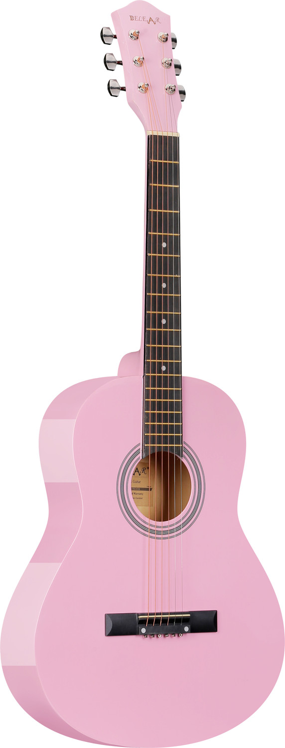 Image of Belear AG36-Pink Dreadnought Travel Guitar Basswood, Linden Wood, Solid Wood Plastic Right Hand Orientation (Pink)