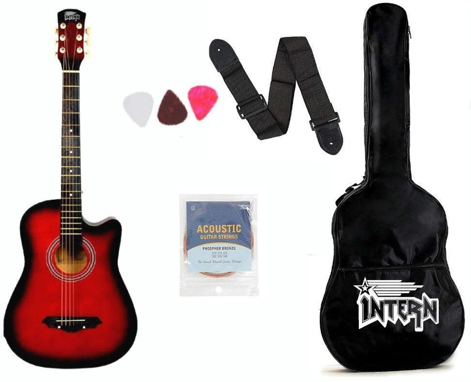 Image of Medellin Acoustic Guitar and Bag (with guitar learning course) White Acoustic Guitar Basswood Rosewood Right Hand Orientation (White)