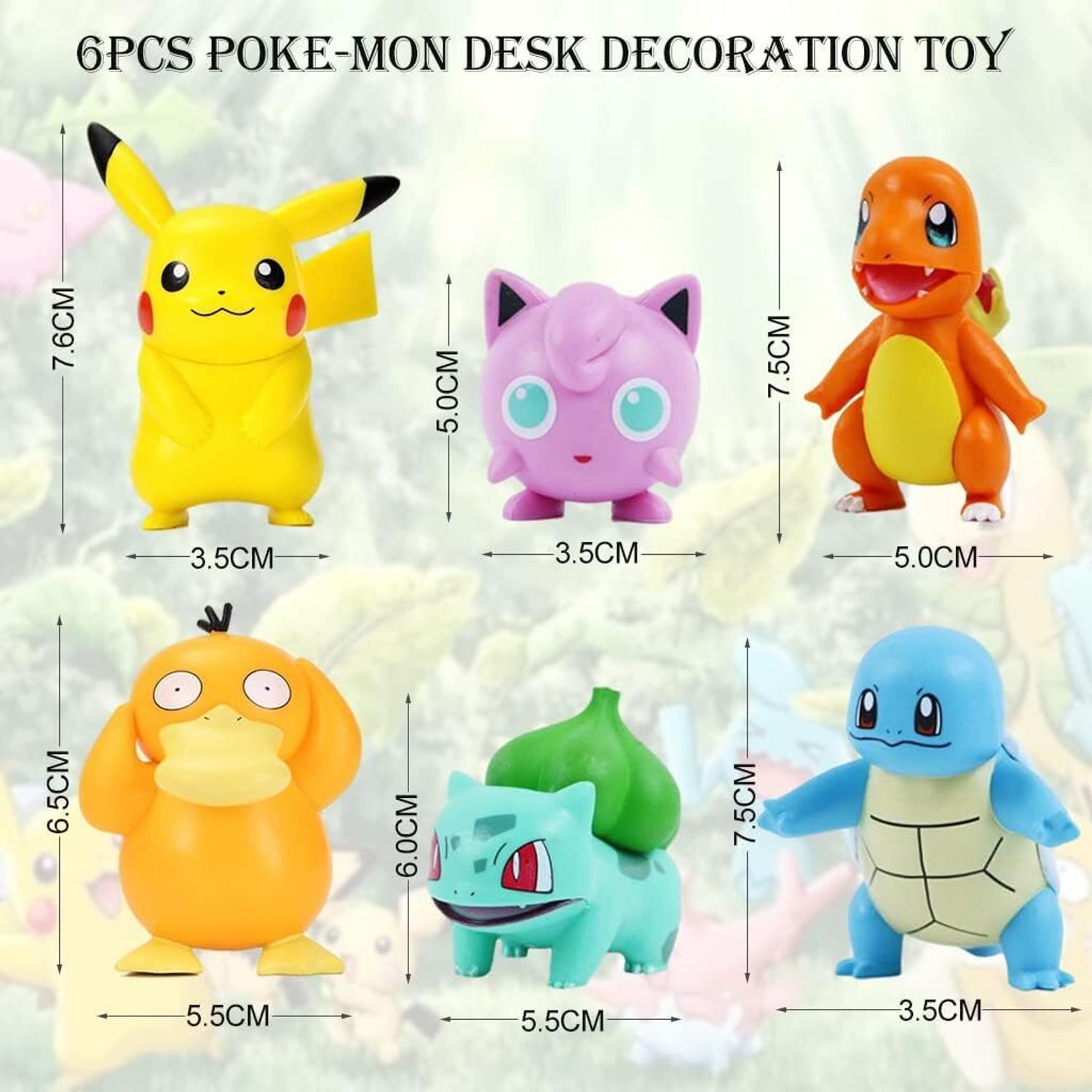 Image of funfob Set of 6 Poke-Mon Action Figures Height -5cm to 9cm (Poke - Basic) (Multicolor)