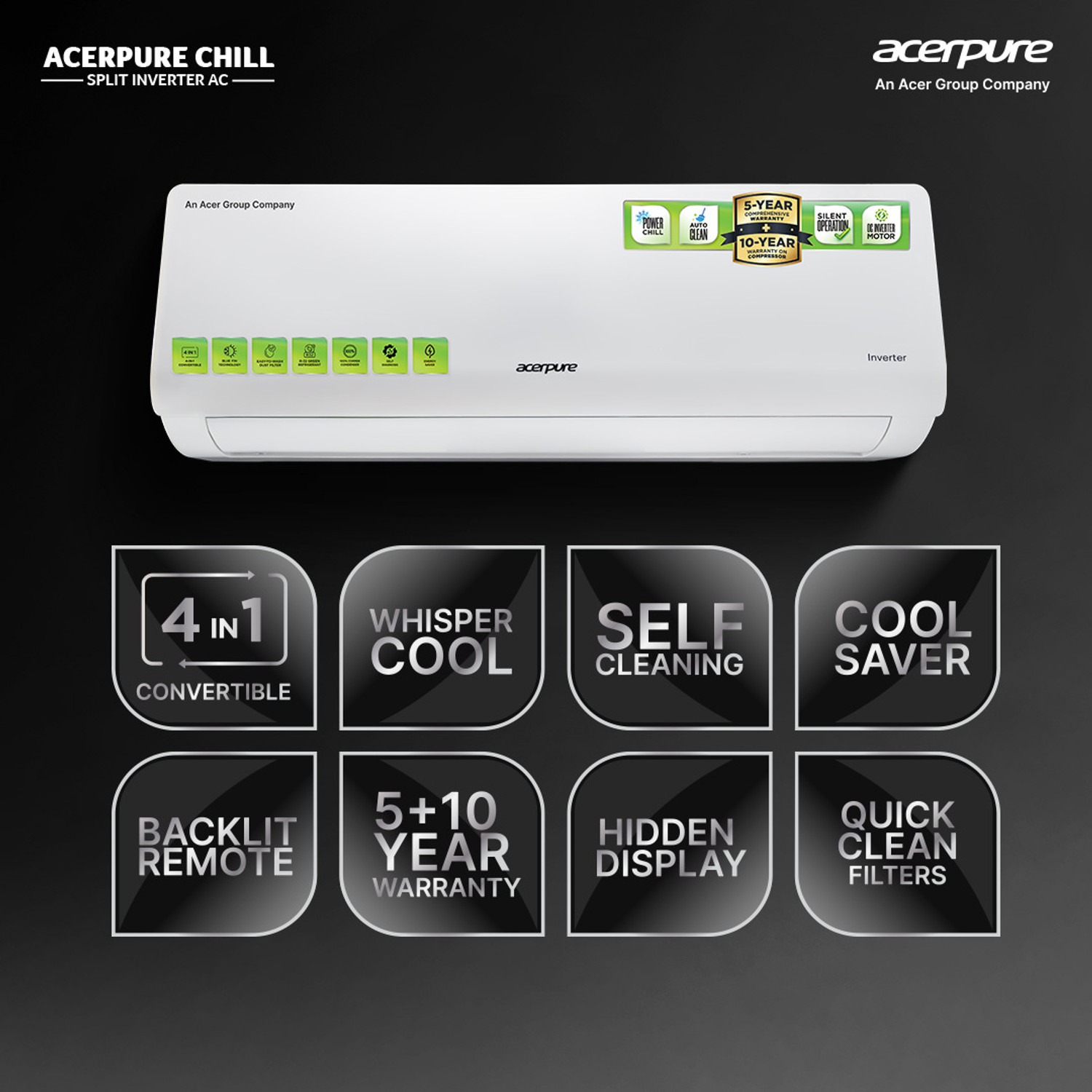 Image of Acerpure 2025 Model 1.5 Ton 3 Star Split Inverter 4 in 1 convertible design,Anti-virus Filter, Blue Fin Technology AC (SAC5251.5TW3, White)