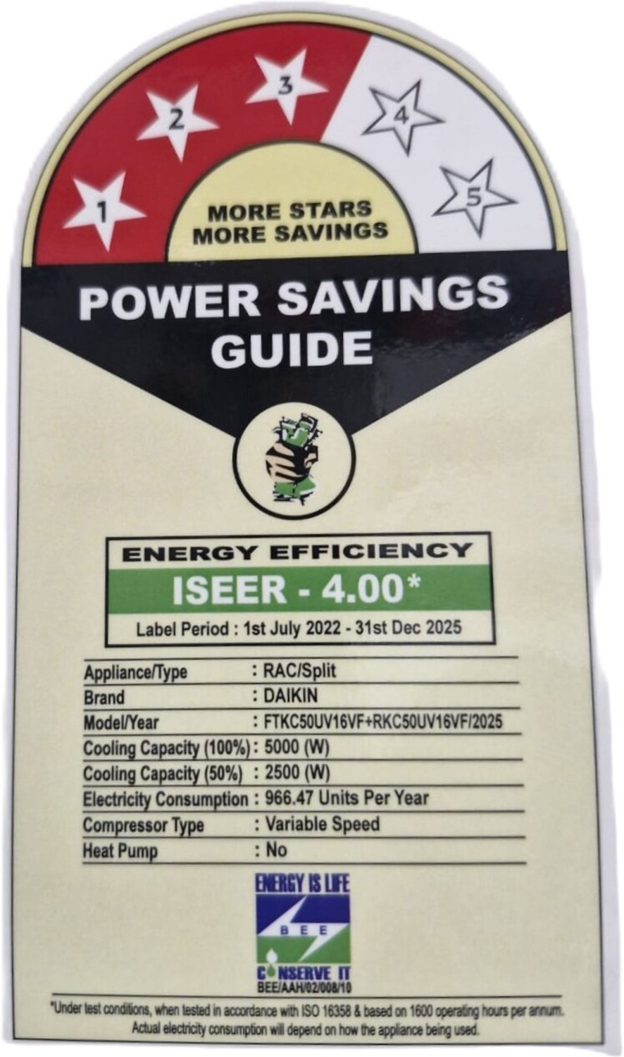 Image of Daikin 2025 Model 1.5 Ton 3 Star Split Inverter AC (FTKC50UV16VF+RKC50UV16VF, White)