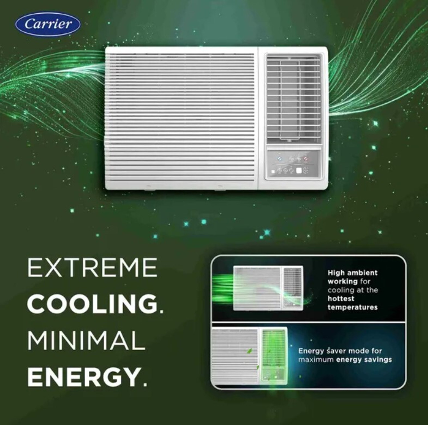 Image of CARRIER 2025 Model 1.5 Ton 3 Star Window Inverter AC (CIW18EC3R35F0, White)