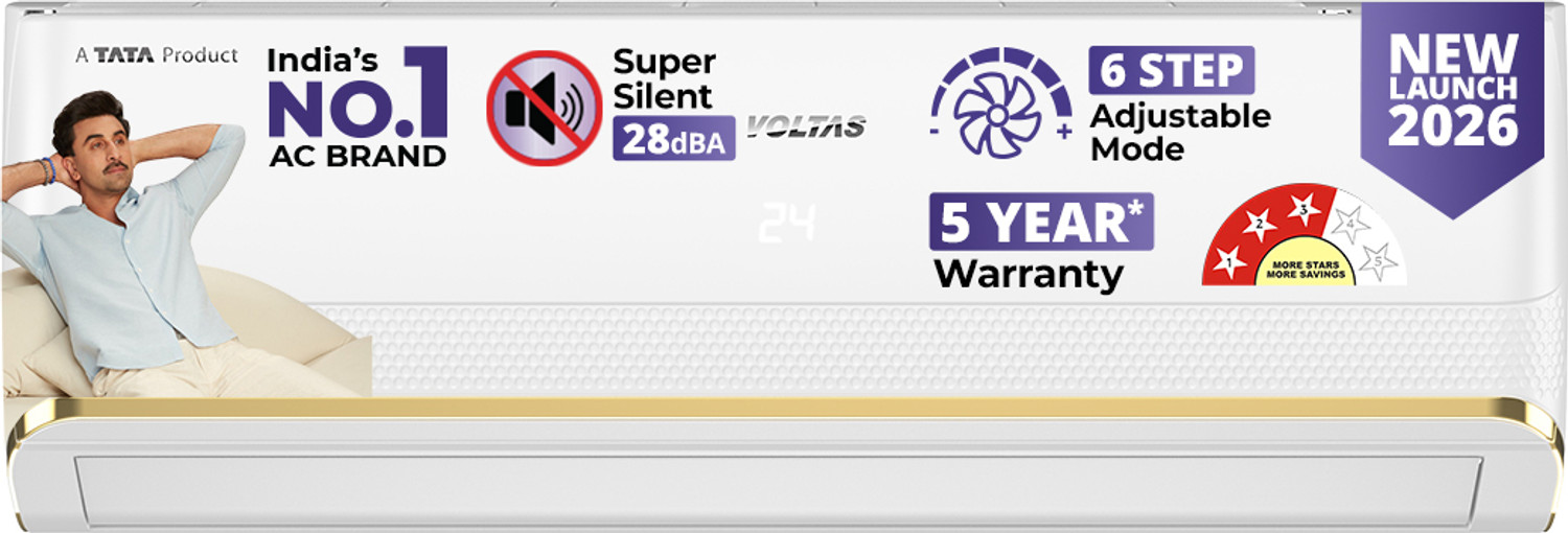 Image of Voltas 2024 Model 1.5 Ton 5 Star Split Inverter with Wi-fi AC (185V VERTIS SMART ELITE GOLD(4503702), White, Gold)