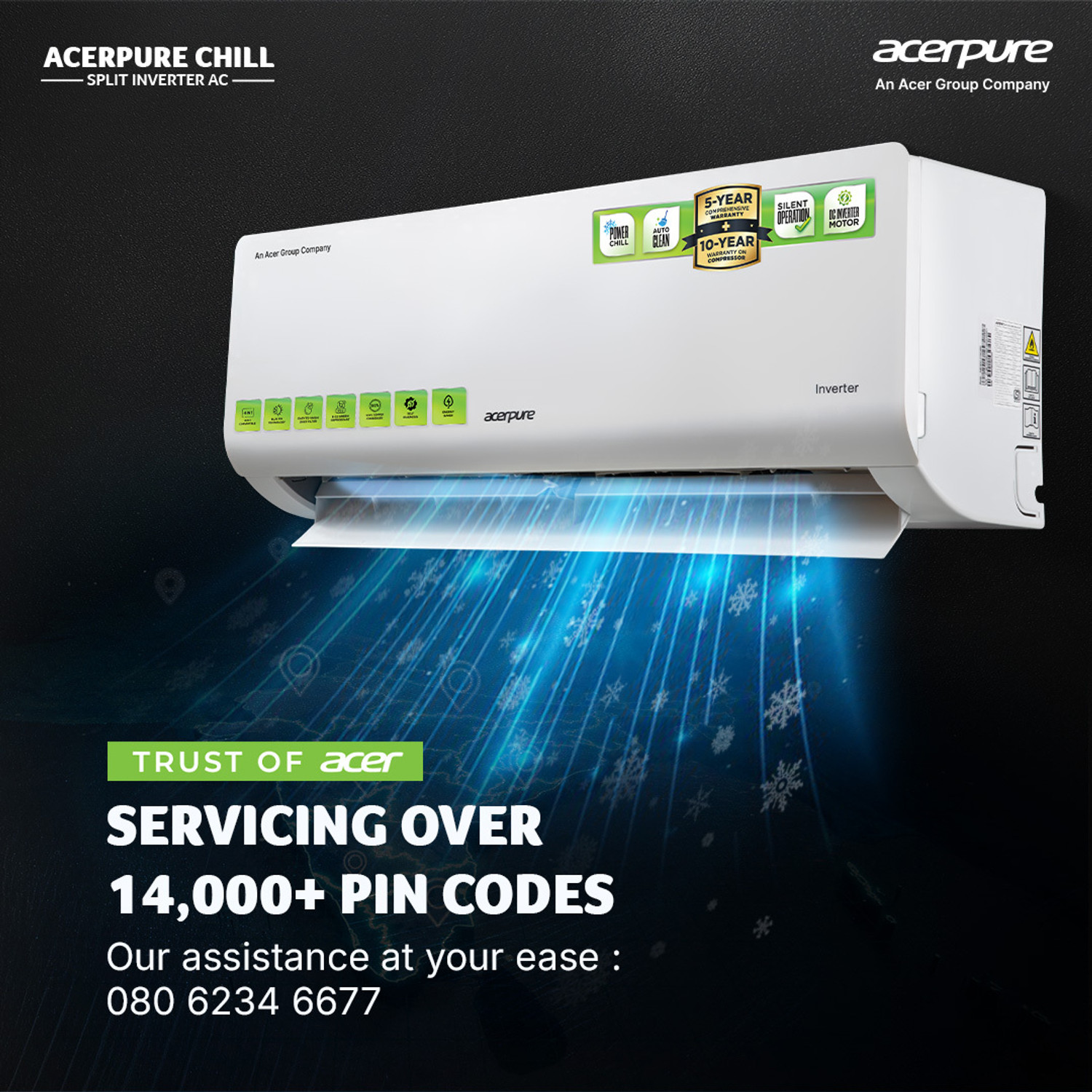 Image of Acerpure 2025 Model 1.5 Ton 3 Star Split Inverter 4 in 1 convertible design,Anti-virus Filter, Blue Fin Technology AC (SAC5251.5TW3, White)