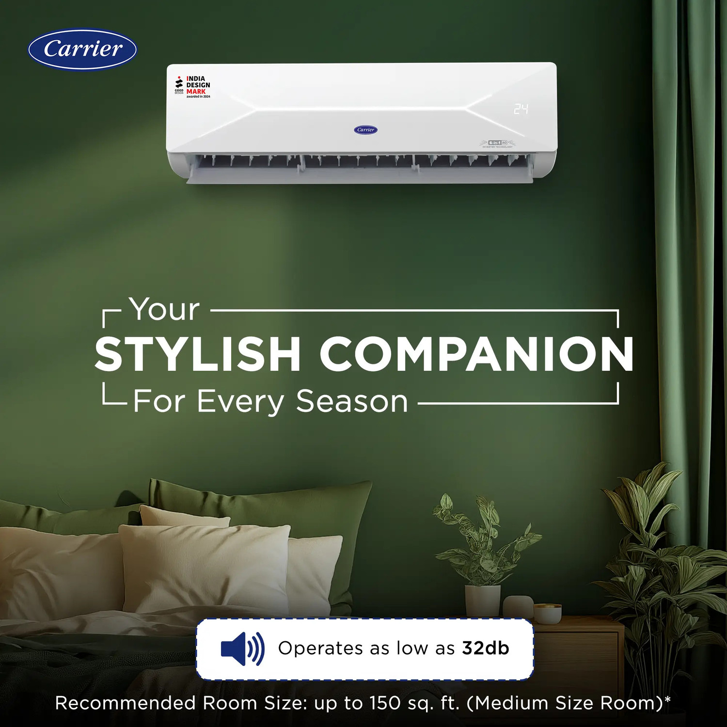 Image of CARRIER 2024 Model 1 Ton 3 Star Split Inverter AC (CAI12CL3R35F0, White)