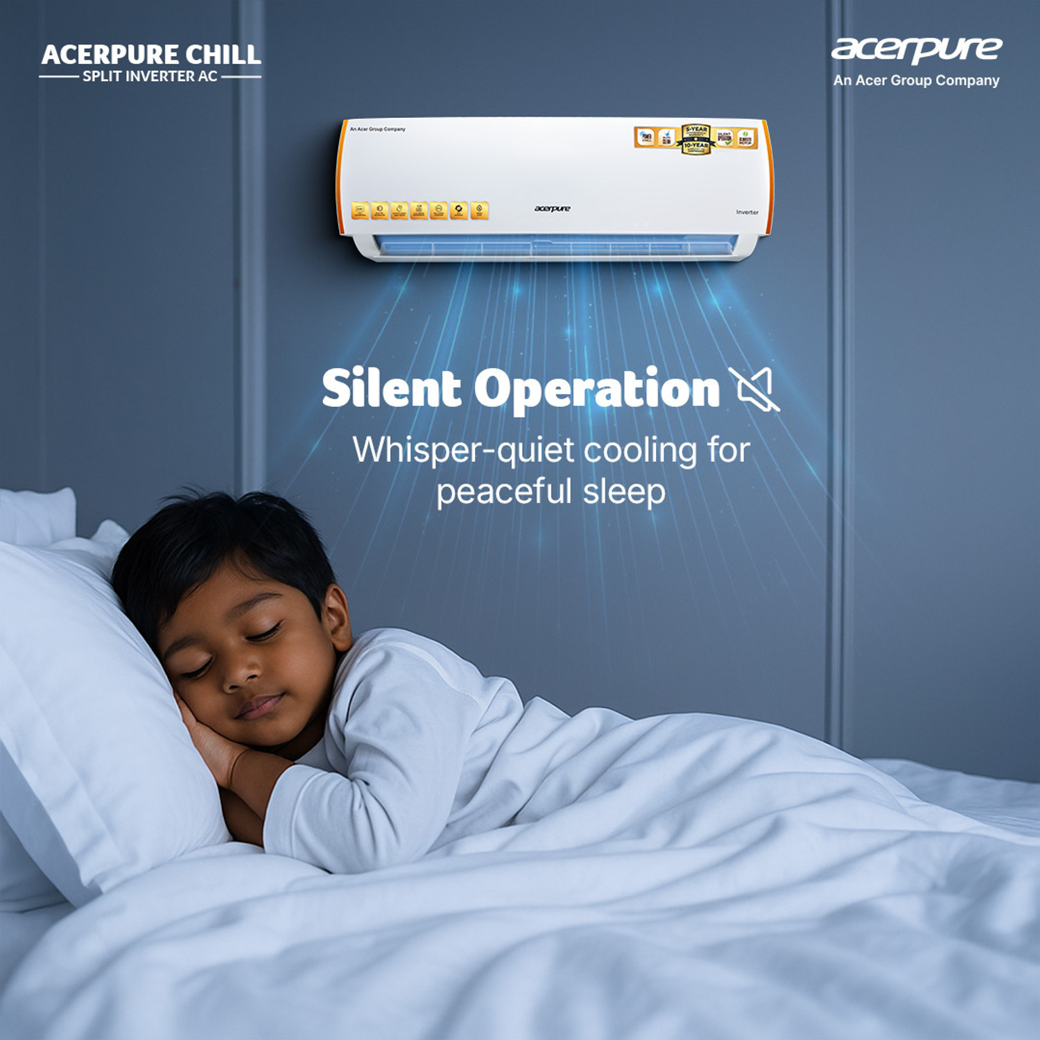 Image of Acerpure 2025 Model 1.5 Ton 5 Star Split Inverter 4 in 1 convertible design,Anti-virus Filter, Blue Fin Technology AC (SAC5251.5TW5, White, Orange)