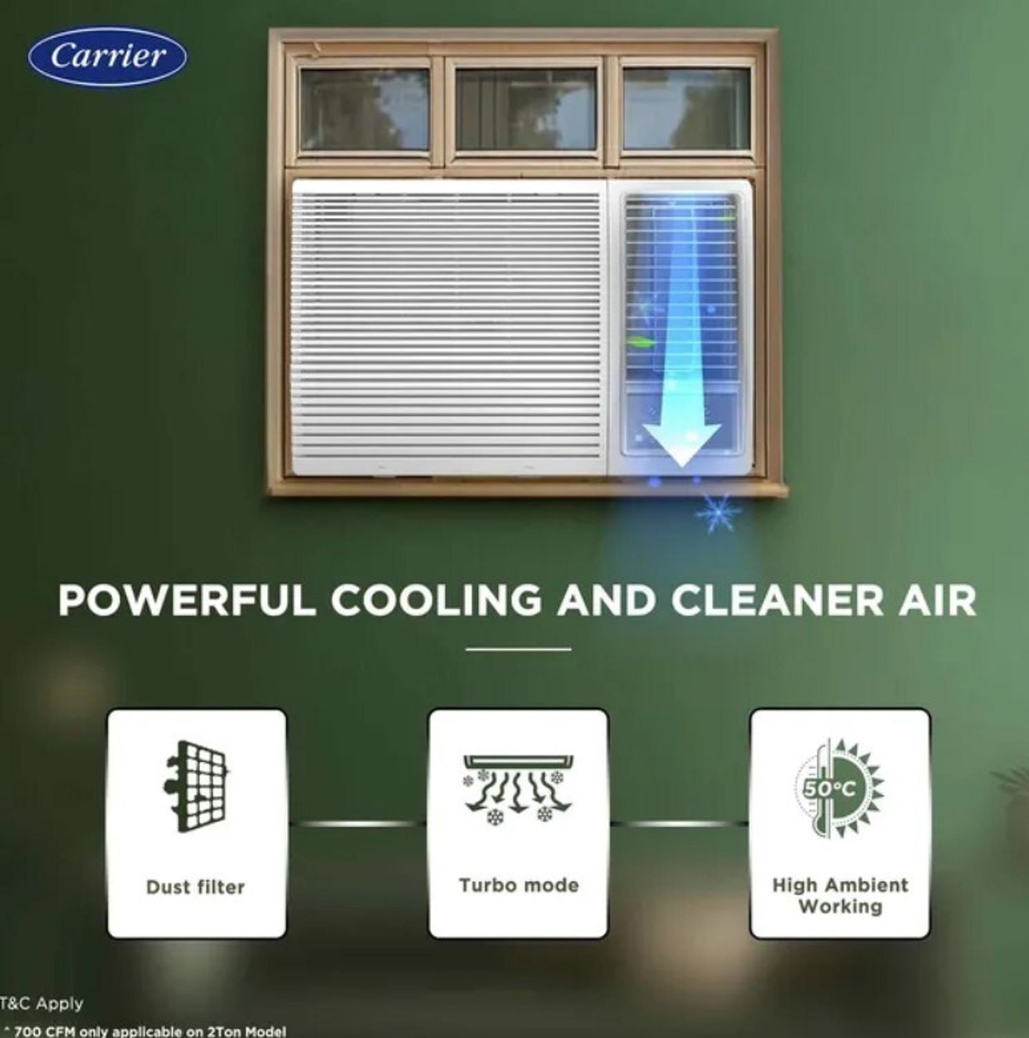 Image of CARRIER 2025 Model 1.5 Ton 3 Star Window Inverter AC (CIW18EC3R35F0, White)