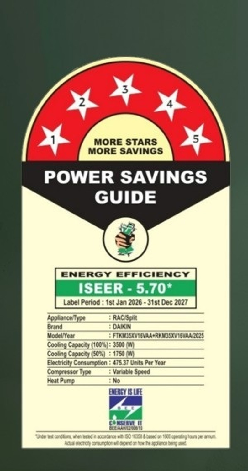 Image of Daikin 2025 Model 1 Ton 5 Star Split Inverter AC (FTKM35XV16VAA, White)