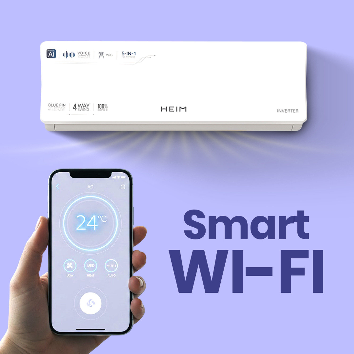 Image of Heim 2025 Model 1 Ton 5 Star Hot and Cold Split Inverter with Wi-fi AC (AC 03, White)