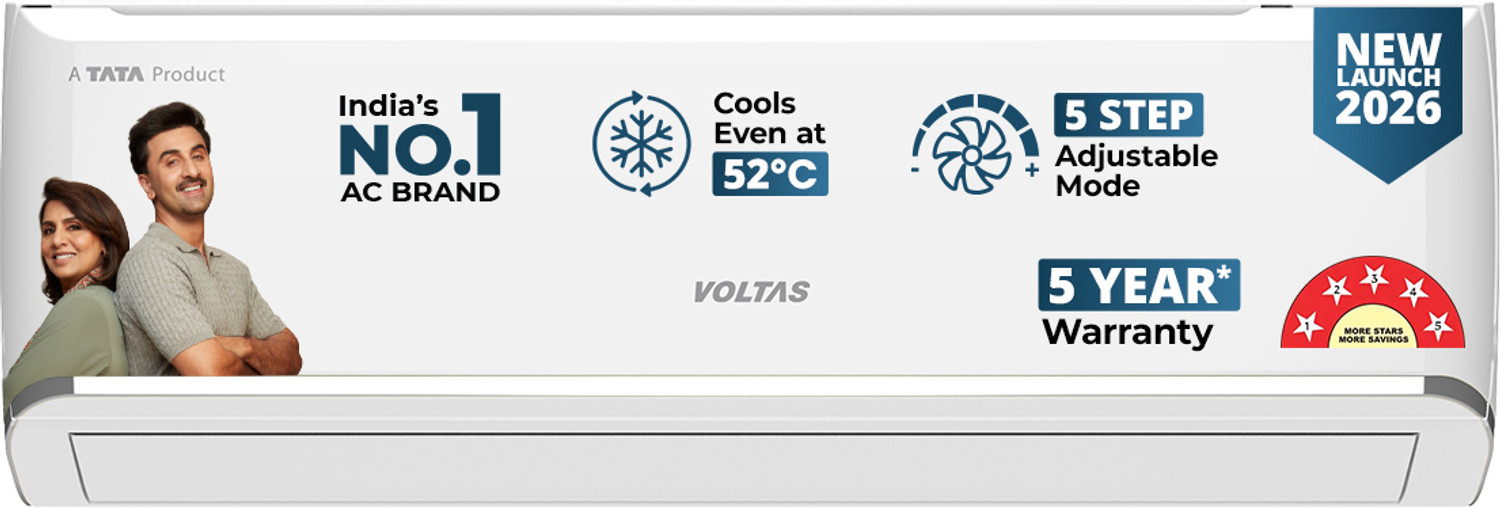 Image of Voltas 2024 Model 1.5 Ton 5 Star Split Inverter with Wi-fi AC (185V VERTIS SMART ELITE GOLD(4503702), White, Gold)