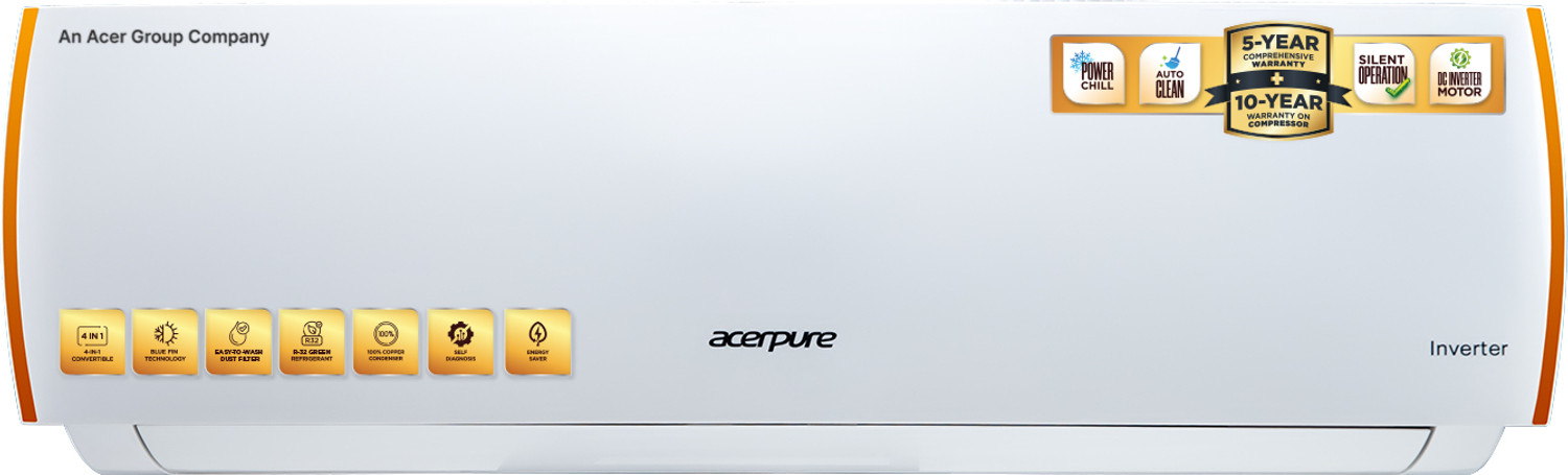 Image of Acerpure 2025 Model 1.5 Ton 5 Star Split Inverter 4 in 1 convertible design,Anti-virus Filter, Blue Fin Technology AC (SAC5251.5TW5, White, Orange)