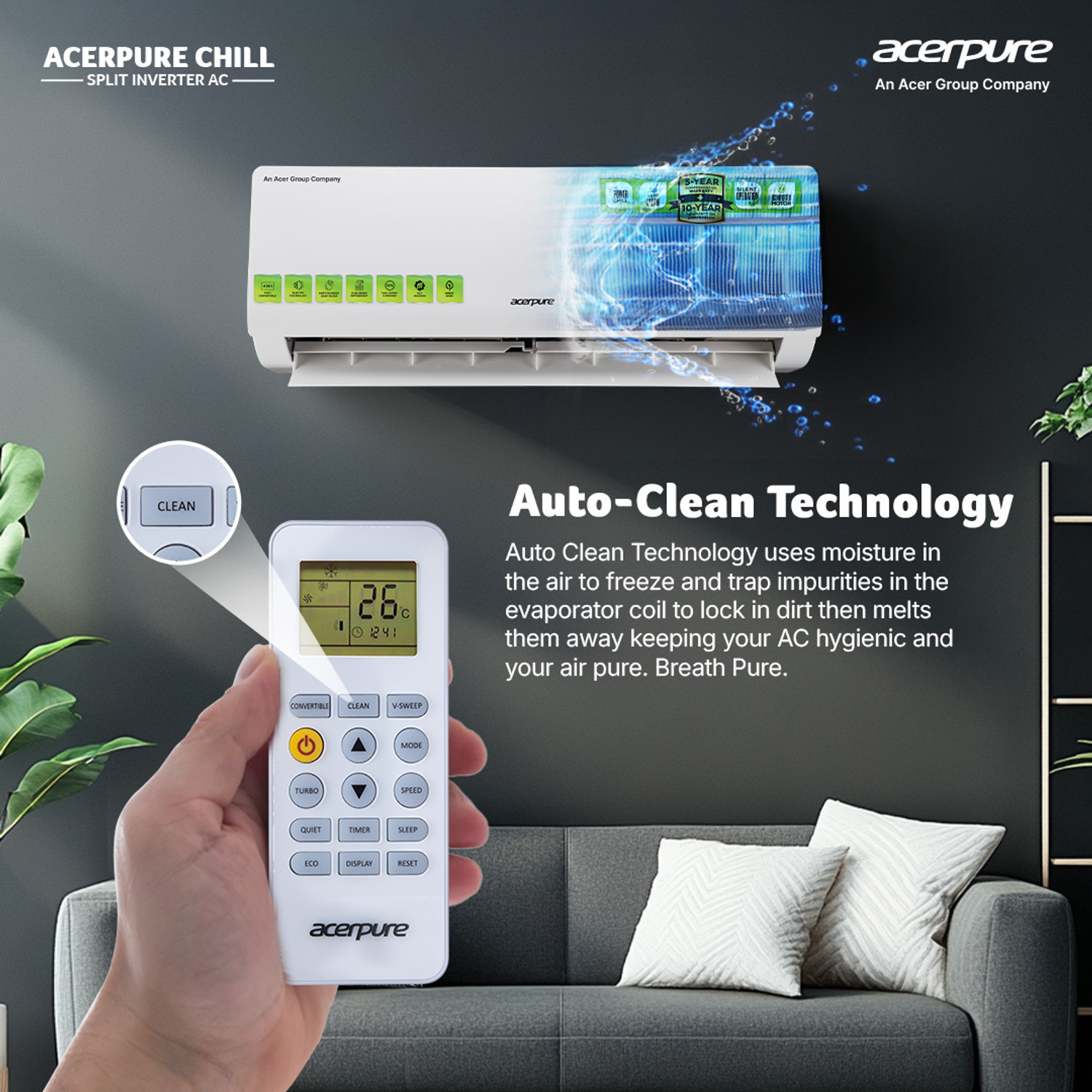 Image of Acerpure 2025 Model 1.5 Ton 3 Star Split Inverter 4 in 1 convertible design,Anti-virus Filter, Blue Fin Technology AC (SAC5251.5TW3, White)