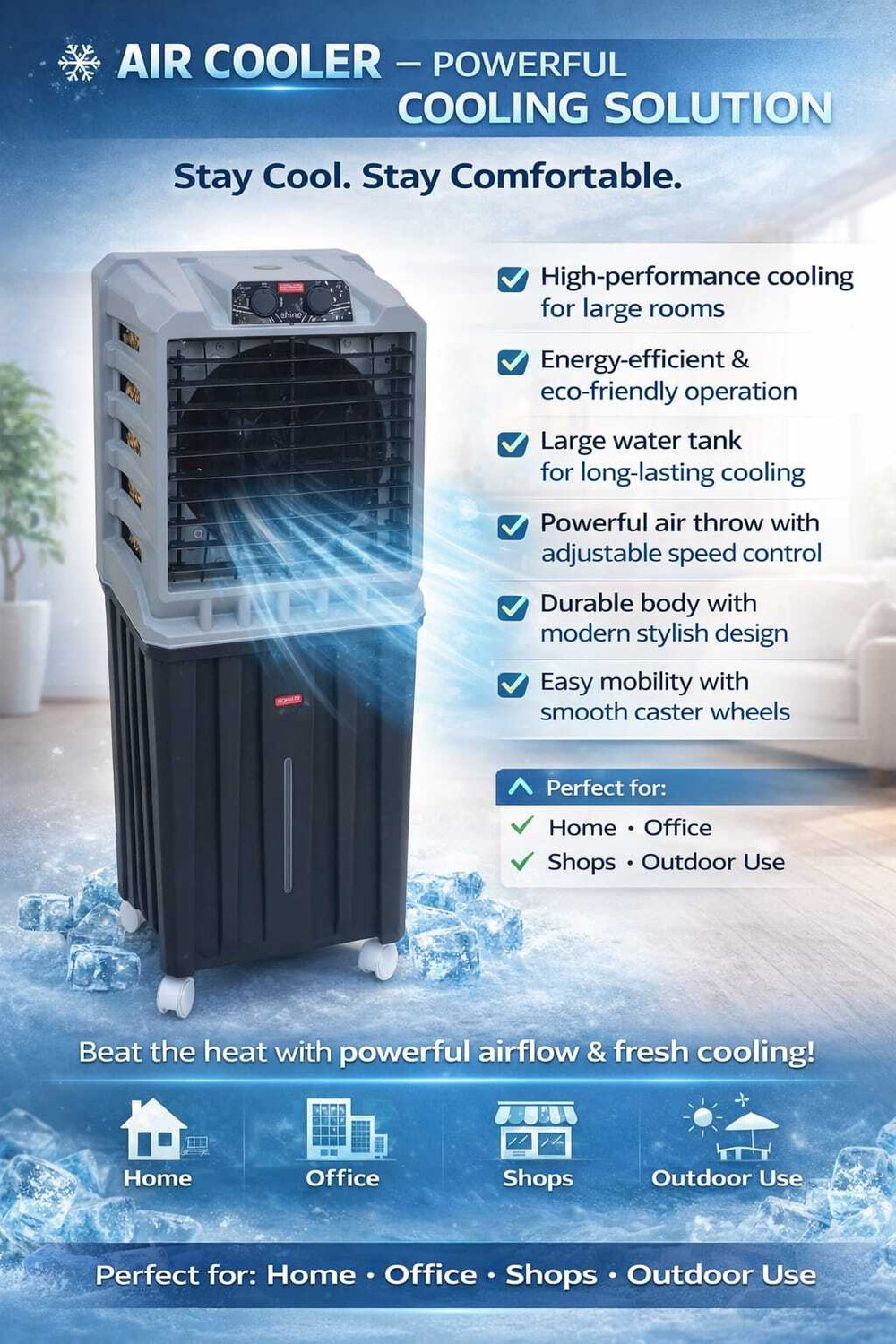 Image of Decor 70 L Room /Personal Air Cooler (Grey, White, Air Cooler for home | High Air Delivery 35)