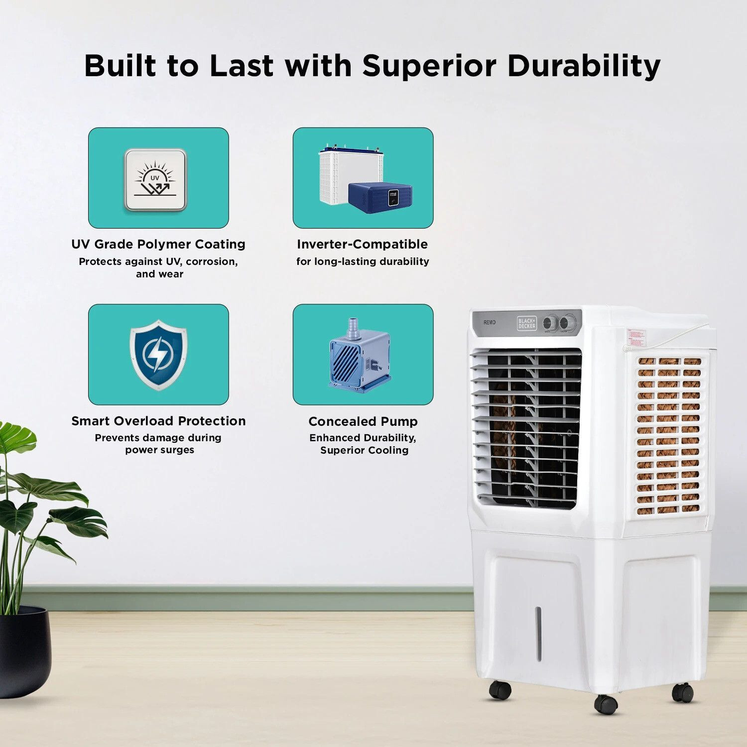 Image of BLACK+DECKER 55 L Room /Personal Air Cooler (White &Grey, Remo 55L)