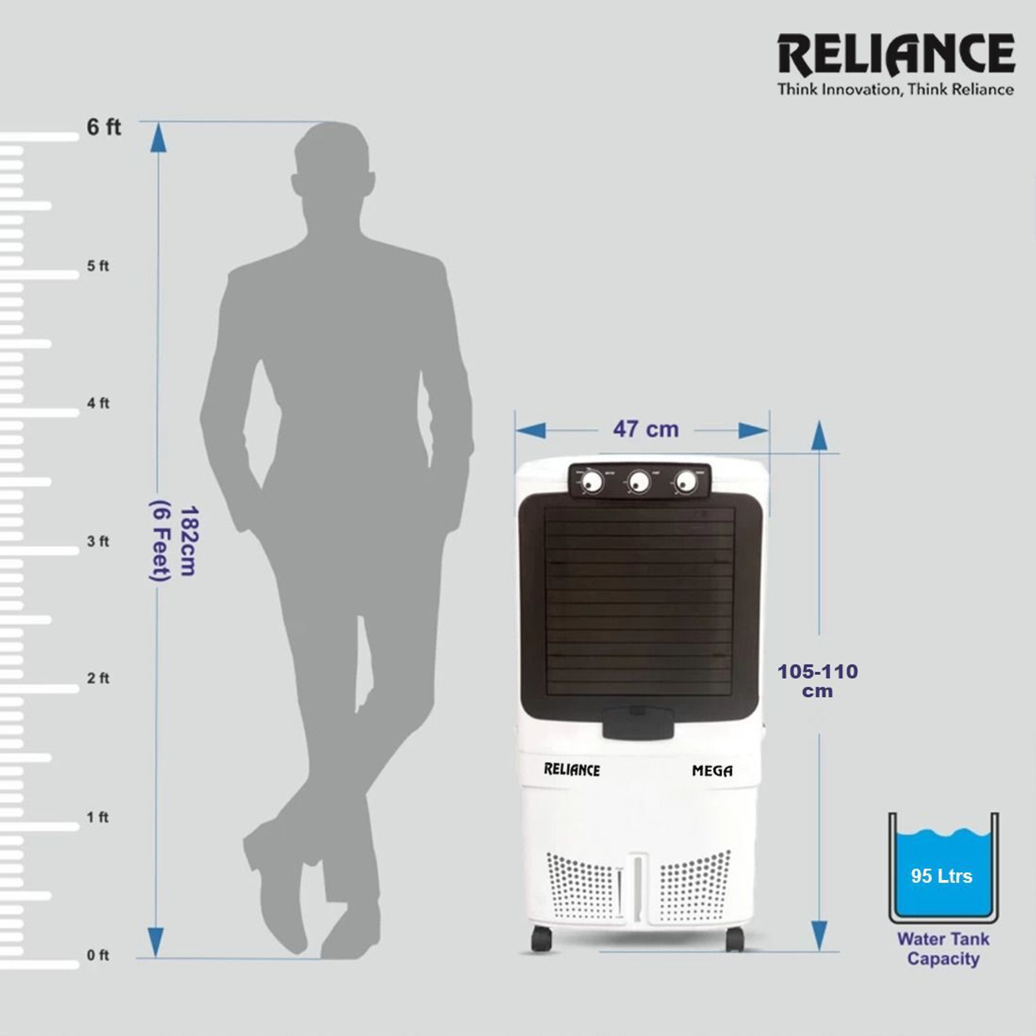 Image of Reliance 95 L Desert Air Cooler (White & Grey, RV95MD-HC Mega 95 L)