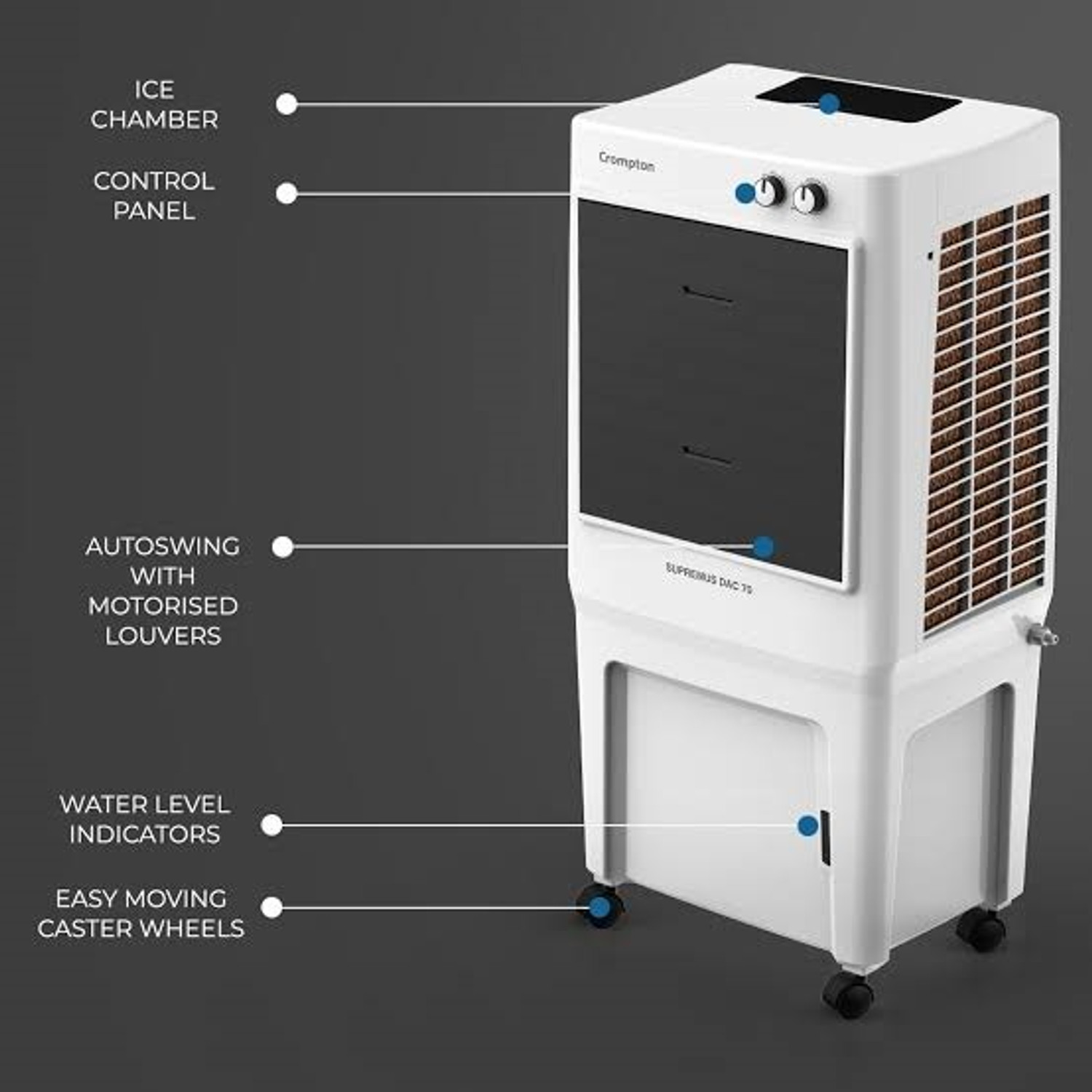 Image of Crompton 70 L Desert Air Cooler (WHITE AND BLACK, SUPREMUS DAC 70)