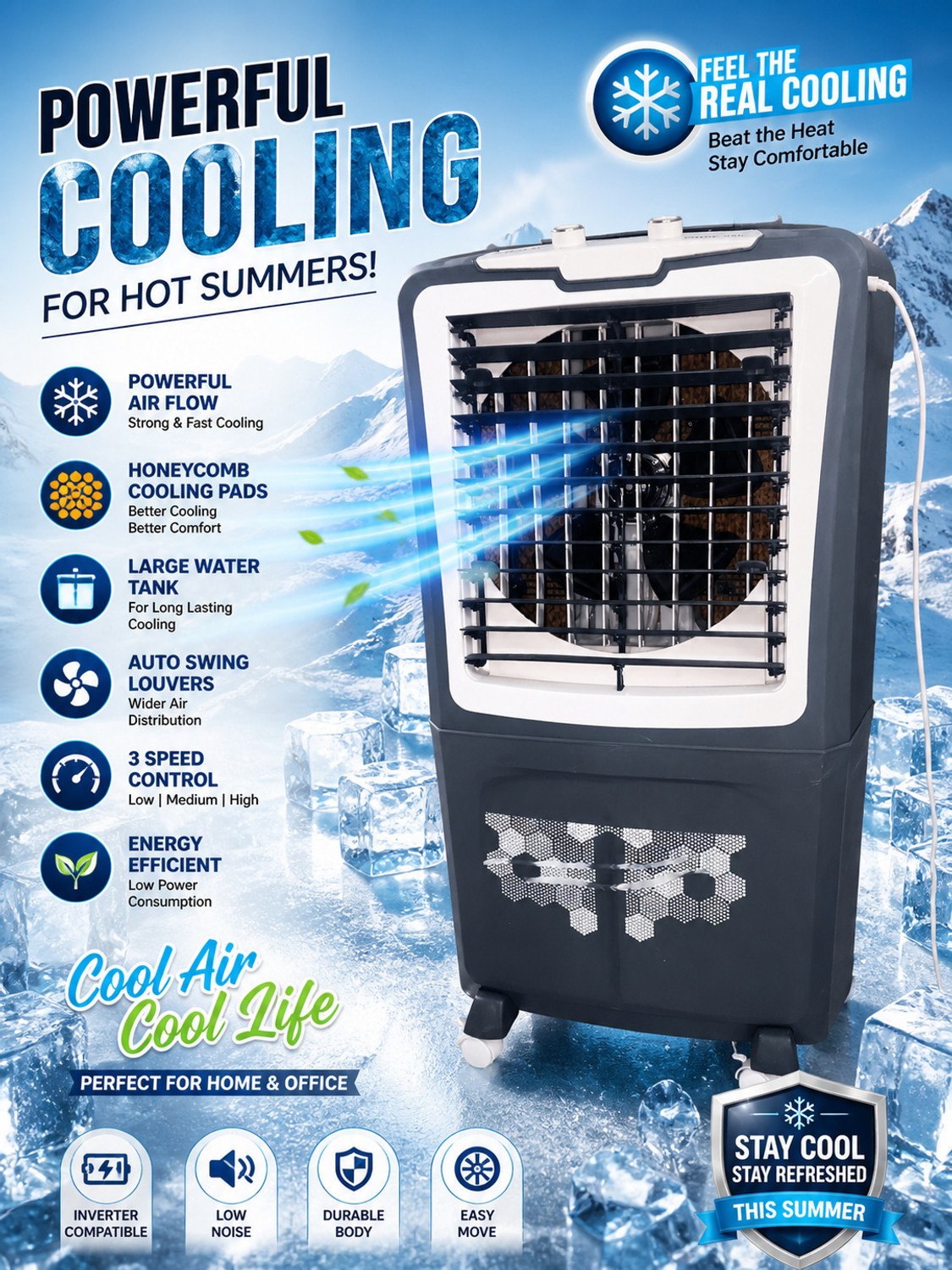 Image of BURLY 90 L Desert Air Cooler (Gray Color, BLDC)