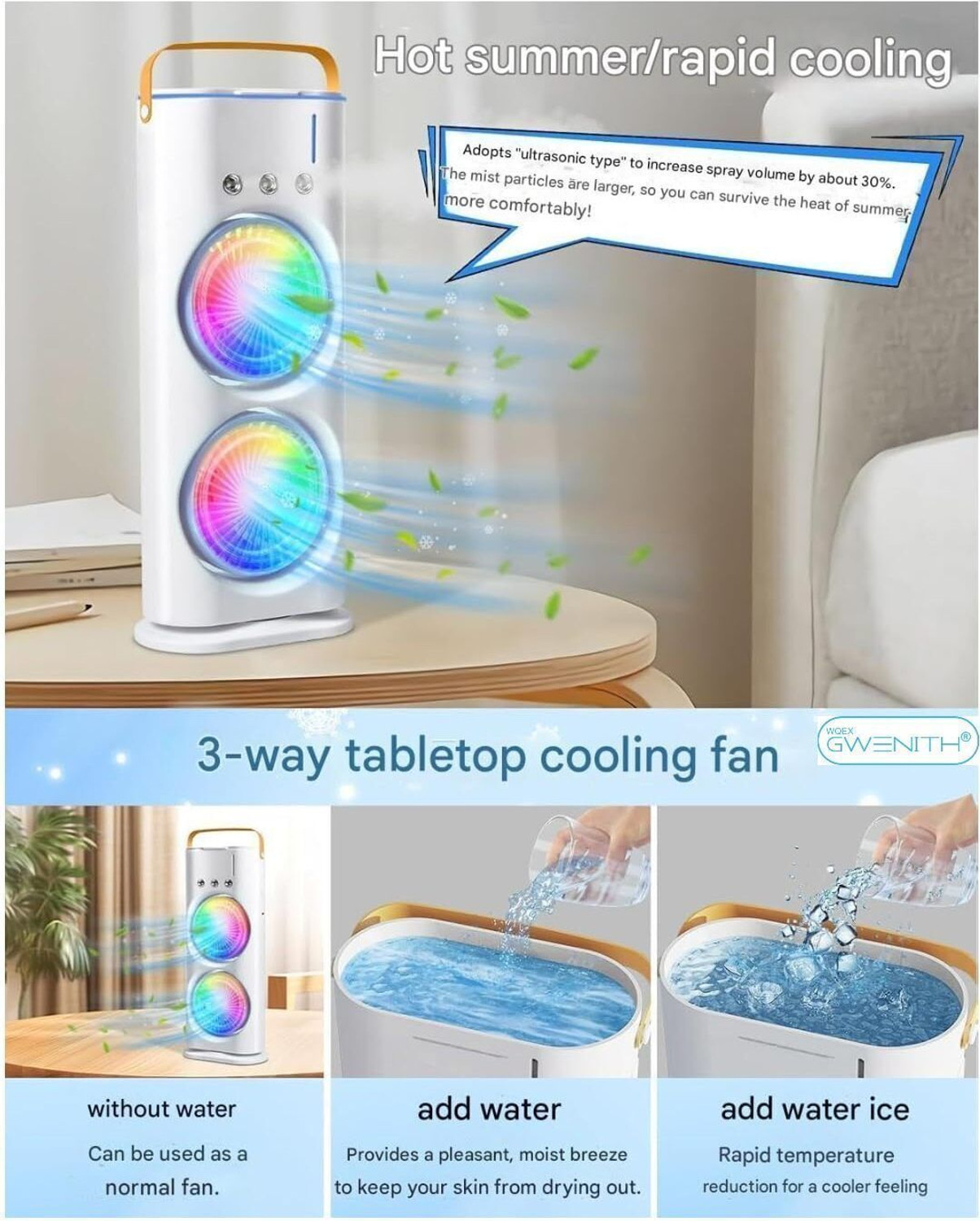 Image of Sitaramm 4 L Tower Air Cooler (Multicolor, Double End Mist Air Cooler Fan with Remote Mini Portable Air Conditioner Fan)