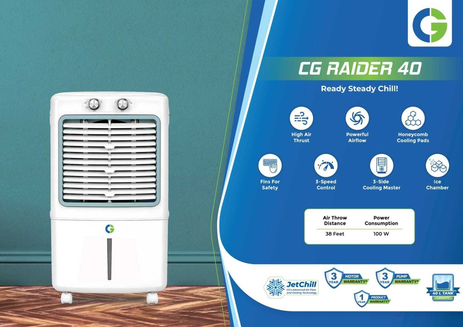 Image of CG GREEVS 40 L Room /Personal Air Cooler (White, CG RAIDER 40L PERSONAL AIR COOLER)