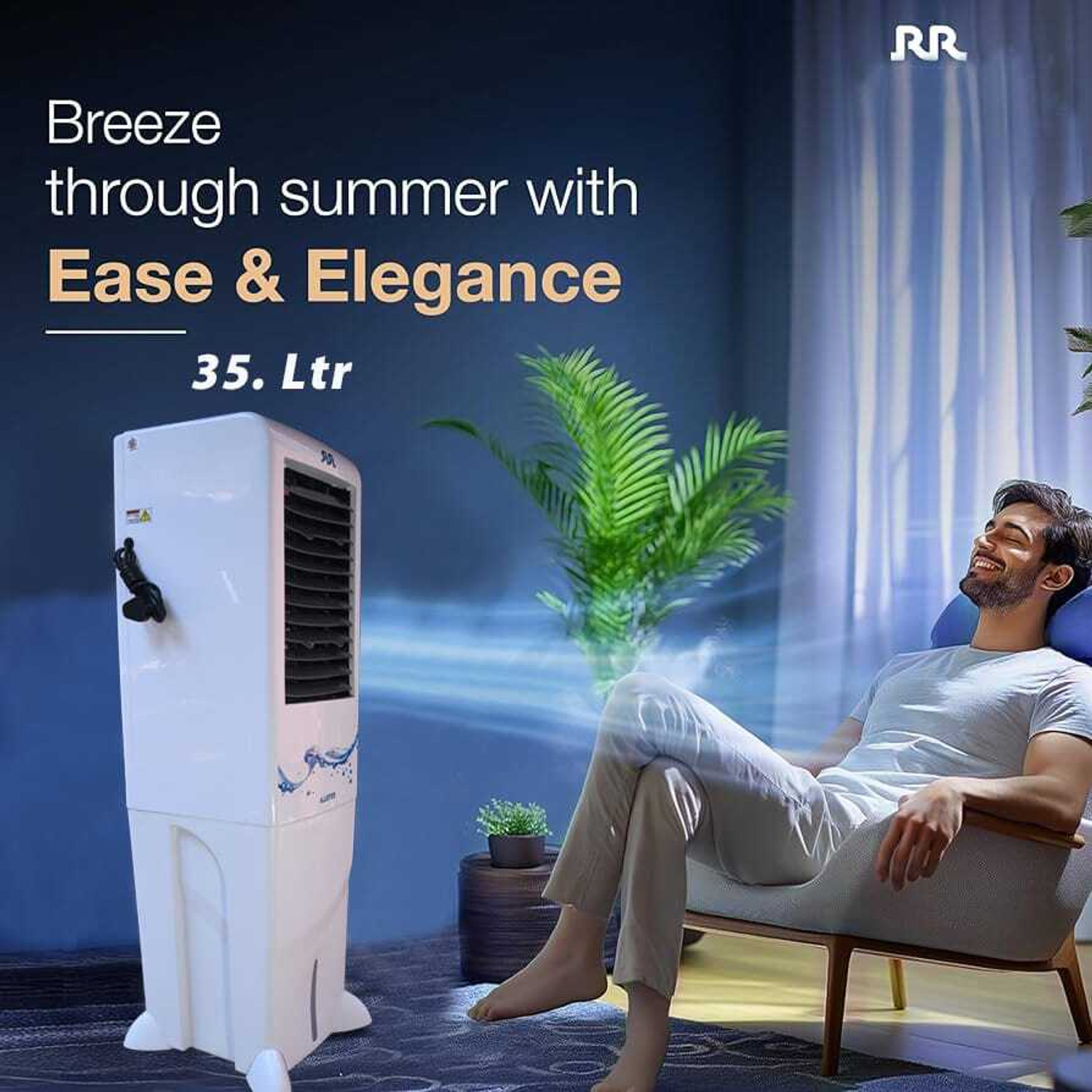 Image of RR KABLE 35 L Tower Air Cooler (White & Black, Estella)