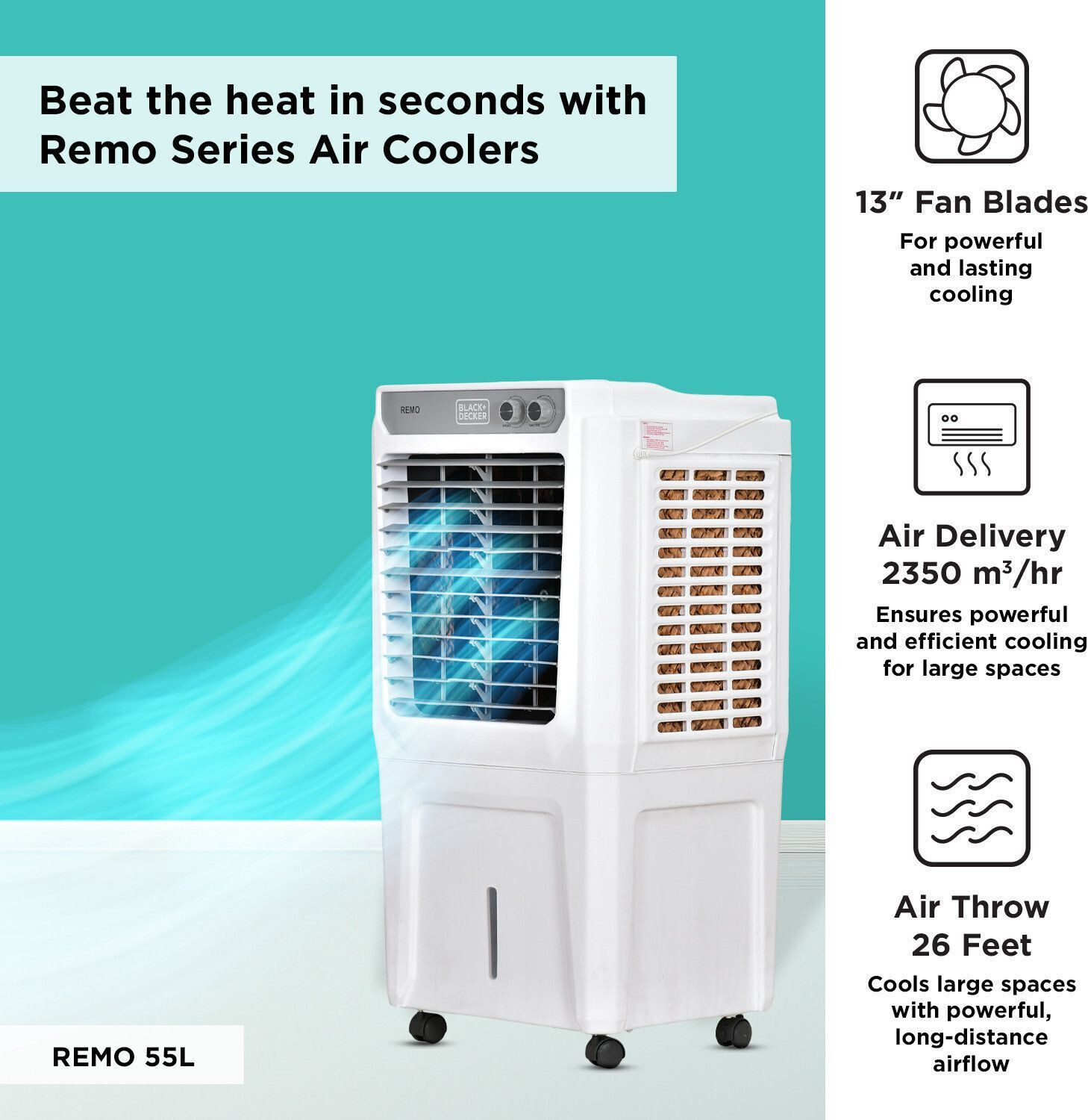 Image of BLACK+DECKER 55 L Room /Personal Air Cooler (White &Grey, Remo 55L)