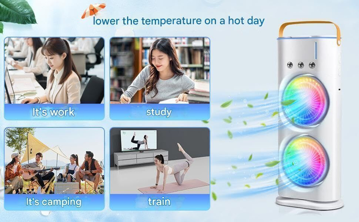 Image of Sitaramm 4 L Tower Air Cooler (Multicolor, Double End Mist Air Cooler Fan with Remote Mini Portable Air Conditioner Fan)