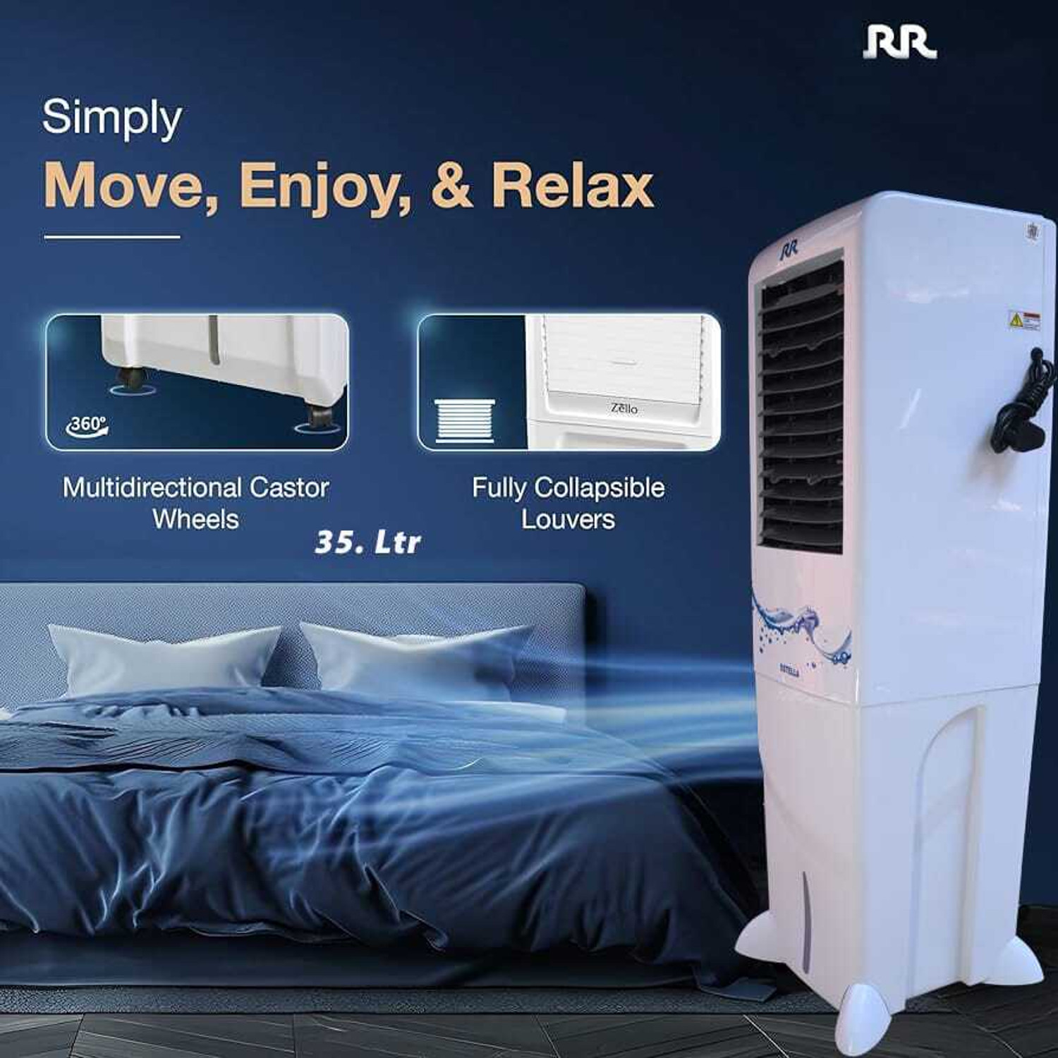 Image of RR KABLE 35 L Tower Air Cooler (White & Black, Estella)