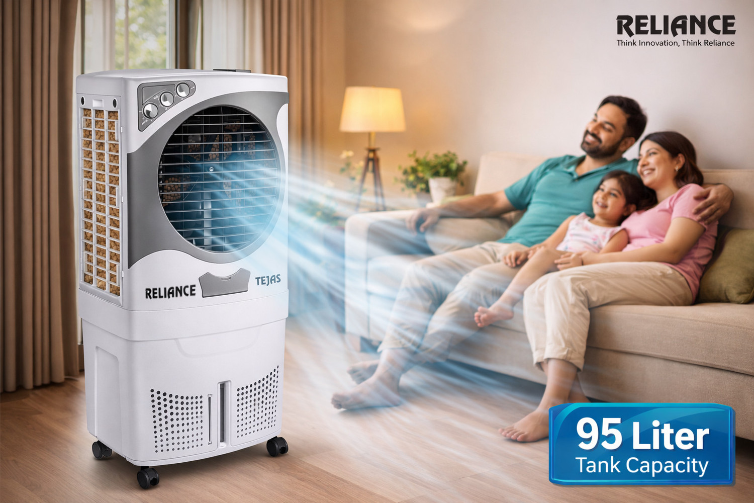 Image of Reliance 95 L Desert Air Cooler (White & Grey, RV95TD-HC Tejas 95 L)