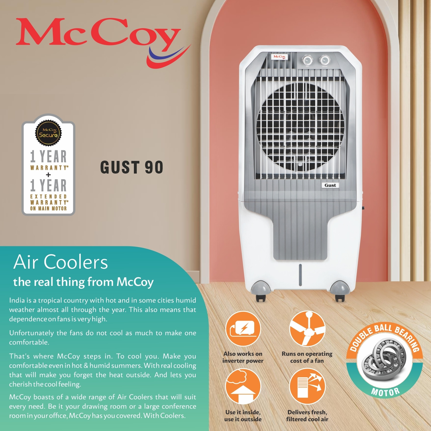 Image of Mccoy 90 L Desert Air Cooler (White, Gust 90 L HC)